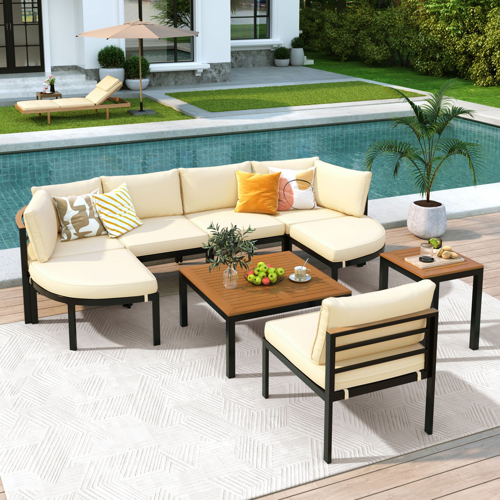 Outdoor Sectional Sofa Set Patio Seating Group With Cushions - Best Buy Furniture