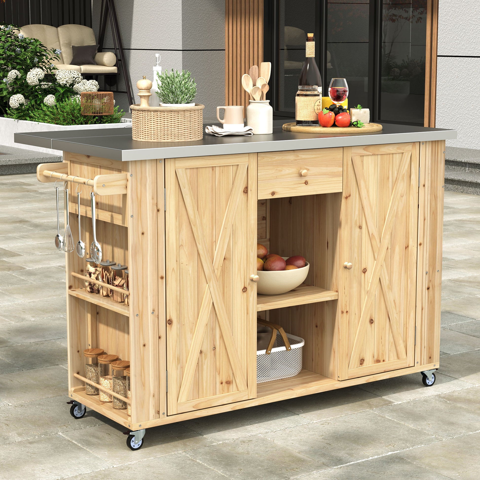 Outdoor Kitchen Island With Stainless Steel Top, Ample Storage Space, Towel And Spice Racks And A Bottle Opener - Best Buy Furniture