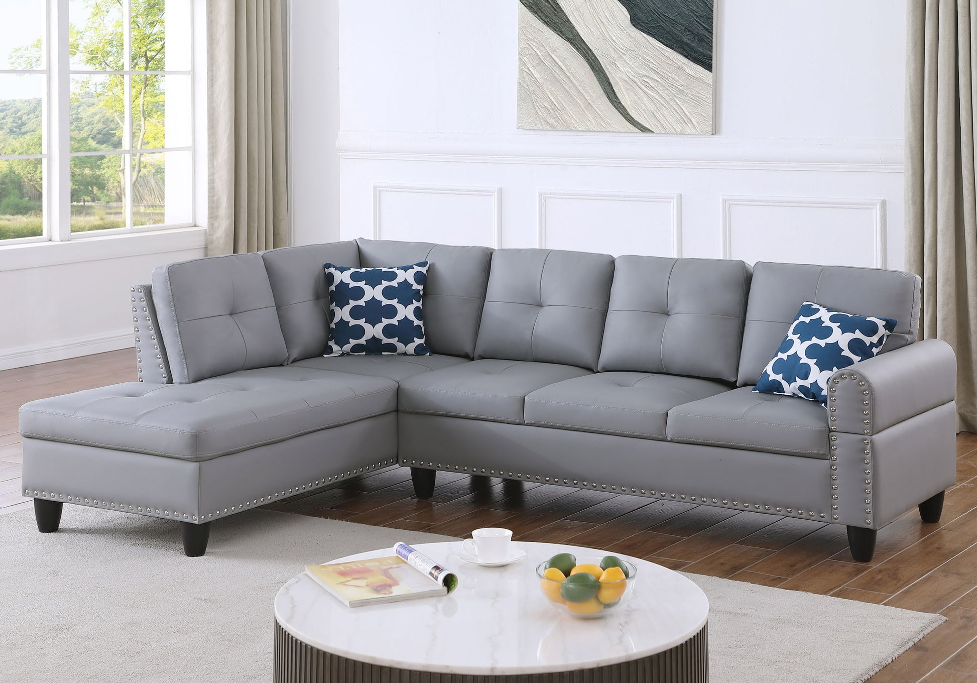 Irine - Faux Leather Sectional Sofa With Ottoman - Gray - Best Buy Furniture