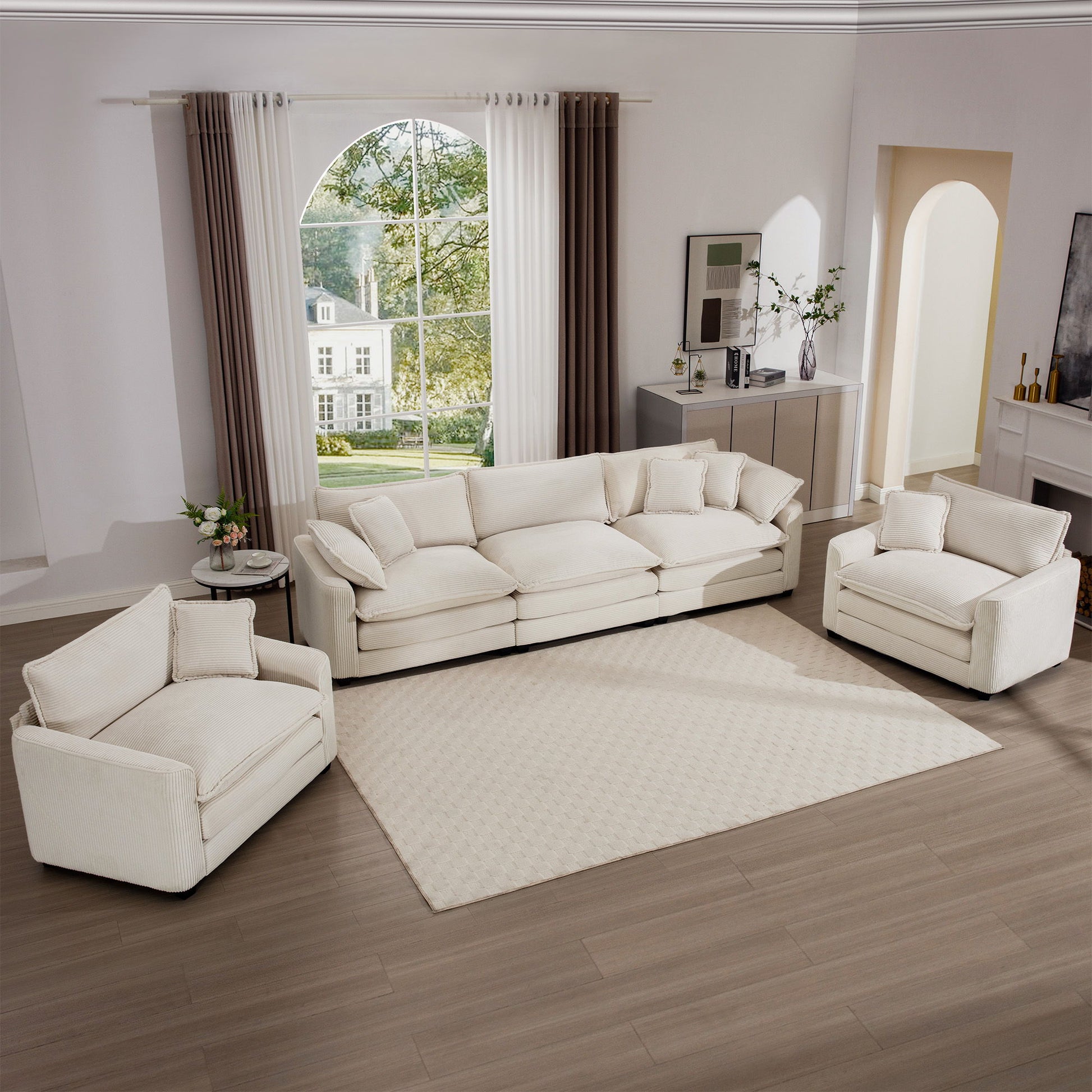 Elegant Corduroy Oversized Sectional Sofa Set With Deep Seats And Flexible Layout - Best Buy Furniture