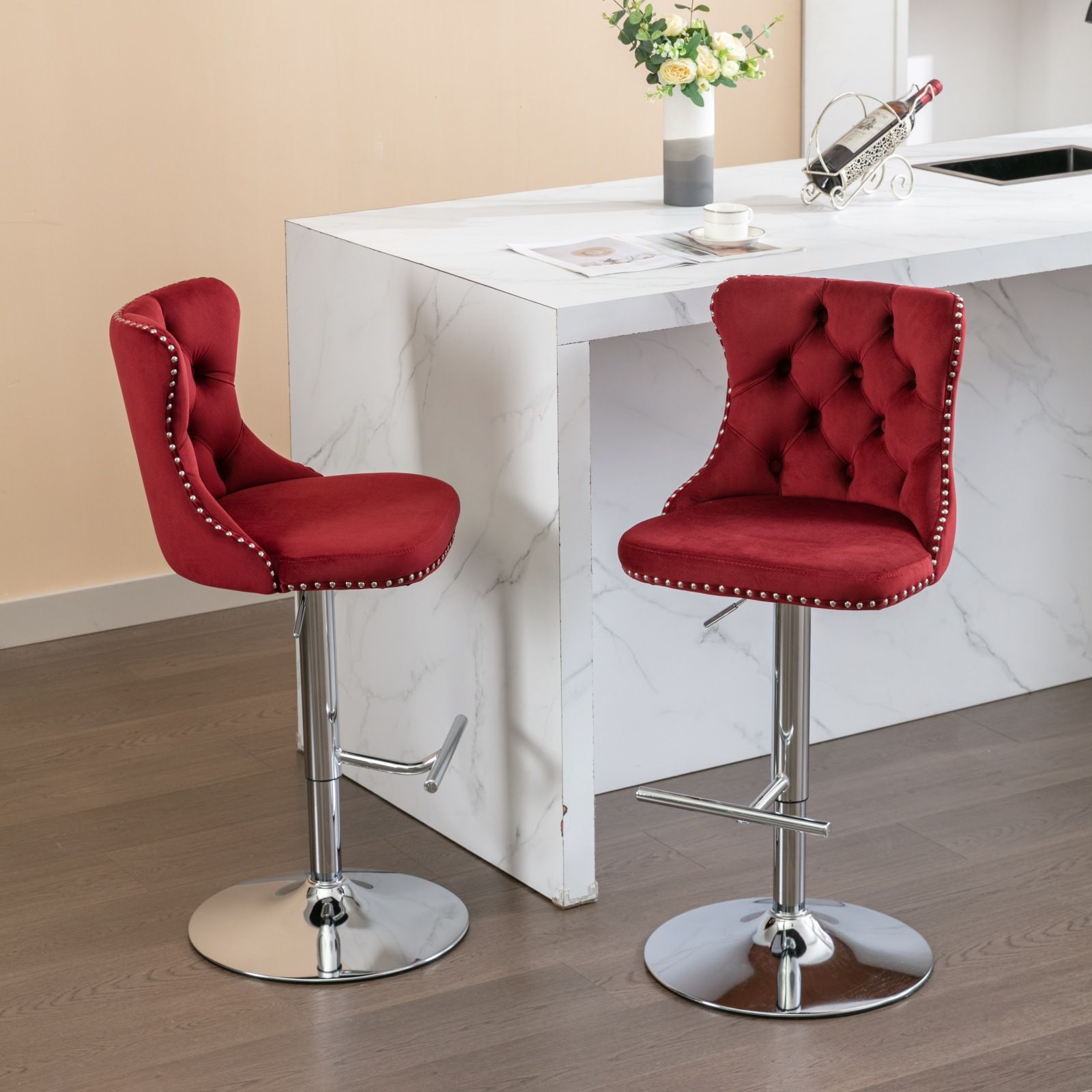 Swivel Velvet Barstools Adjusatble Seat Height From 25-33", Modern Upholstered Chrome Base Bar Stools With Backs Comfortable Tufted For Home Pub And Kitchen Island (Set of 2) - Best Buy Furniture