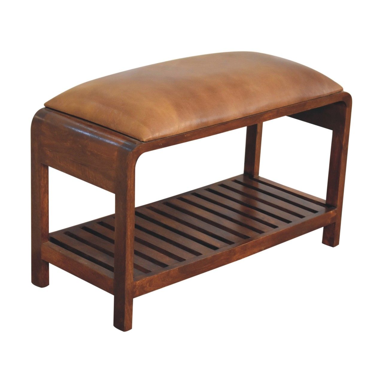 Buffalo - Slatted Square Bench - Brown - Best Buy Furniture