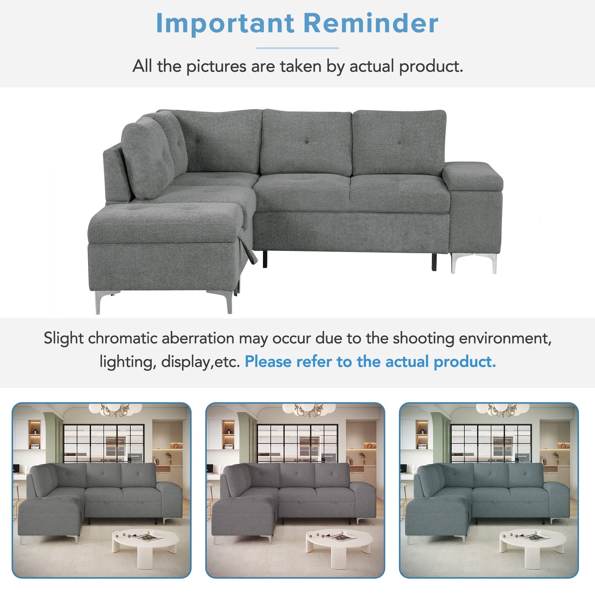 Versatile L Shaped Sofa Bed With Storage, Cup Holders, USB Ports Chenille - Best Buy Furniture
