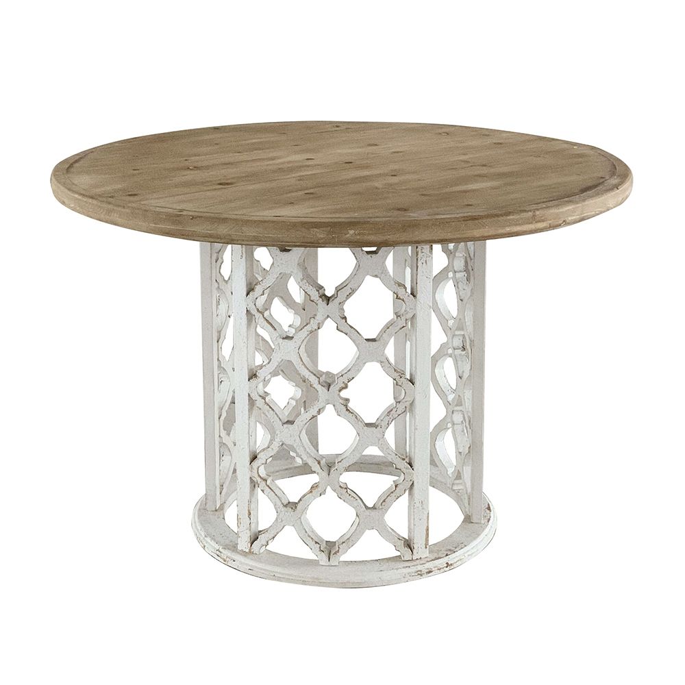 Round Wooden Dining Table With Ornate Cut Out Base - Brown / Antique White - Best Buy Furniture