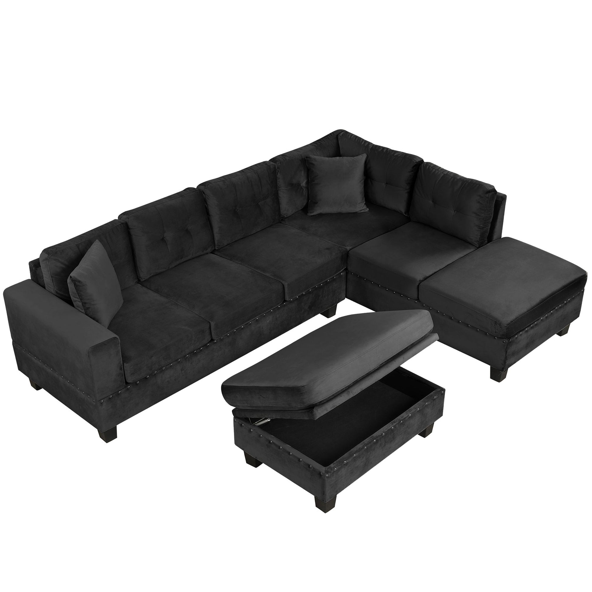Modern Sectional Sofa With Storage Ottoman, L - Shape Couch With 2 Pillows And Cup Holders - Best Buy Furniture