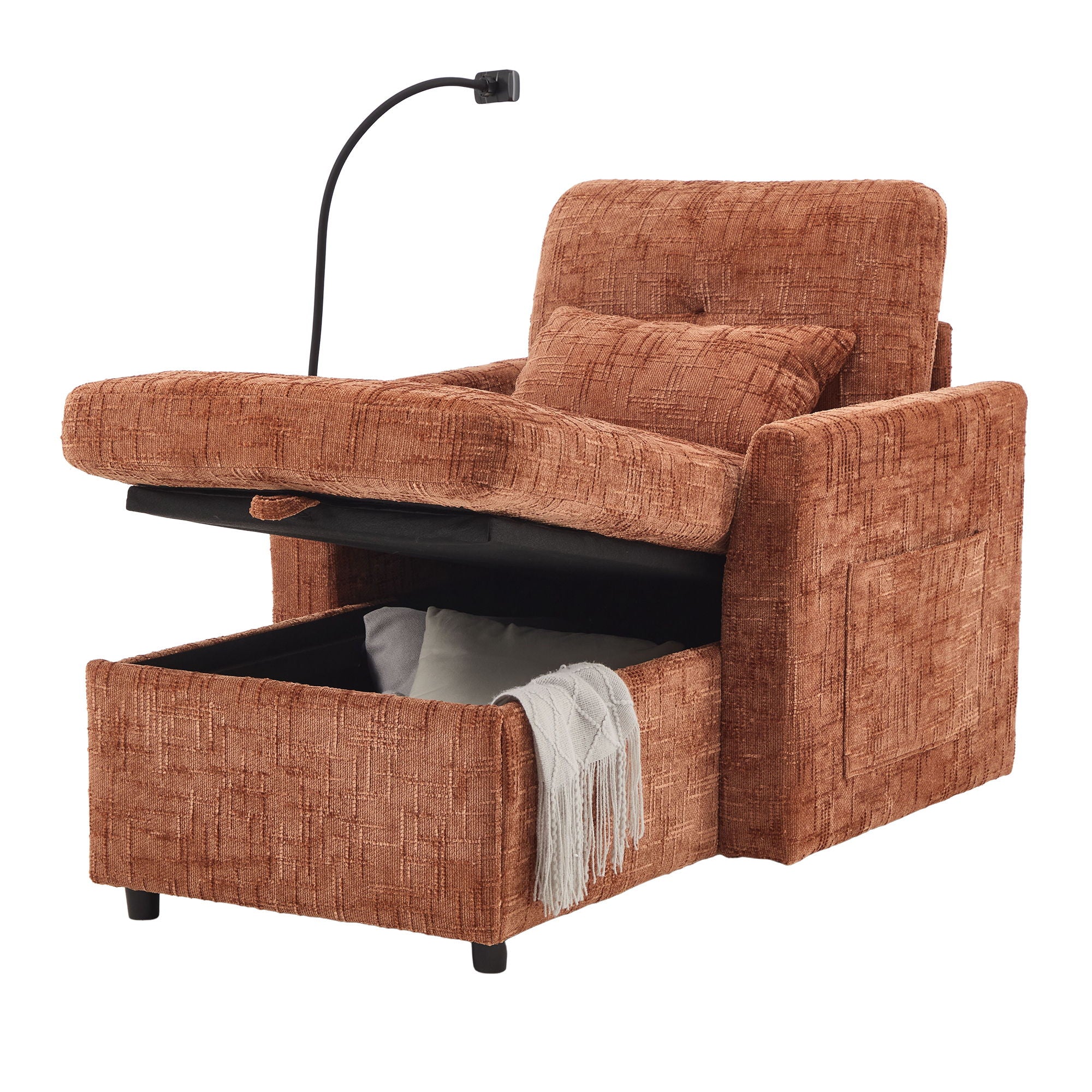 Multifunctional Chenille Recliner Sofa With Storage And Phone Bracket - Best Buy Furniture