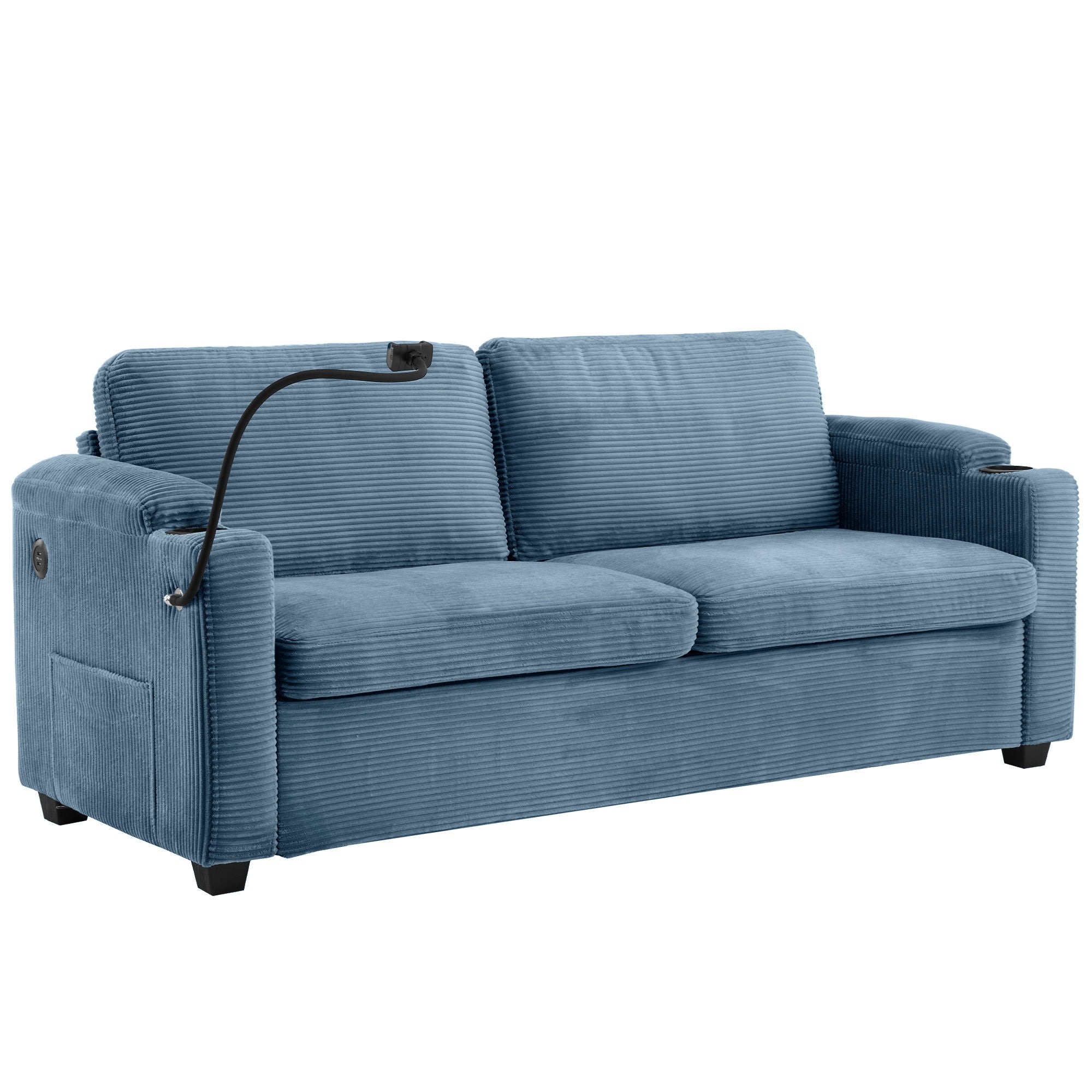 Corduroy Sleeper Sofa Loveseat Sofa With Full Size Mattress, 2 USB Ports, 2 Cup Holders, 2 Side Pockets And Phone Holder - Best Buy Furniture