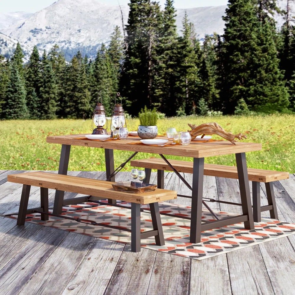 Catriona - 3 Piece Wood Outdoor Dining Set - Teak - Best Buy Furniture