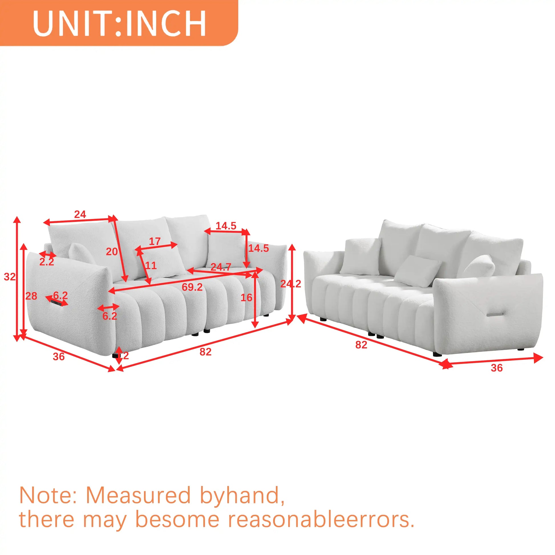 6 Cushion Modern Teddy Sofa Set, 3 Seater + 3 Seater - Best Buy Furniture