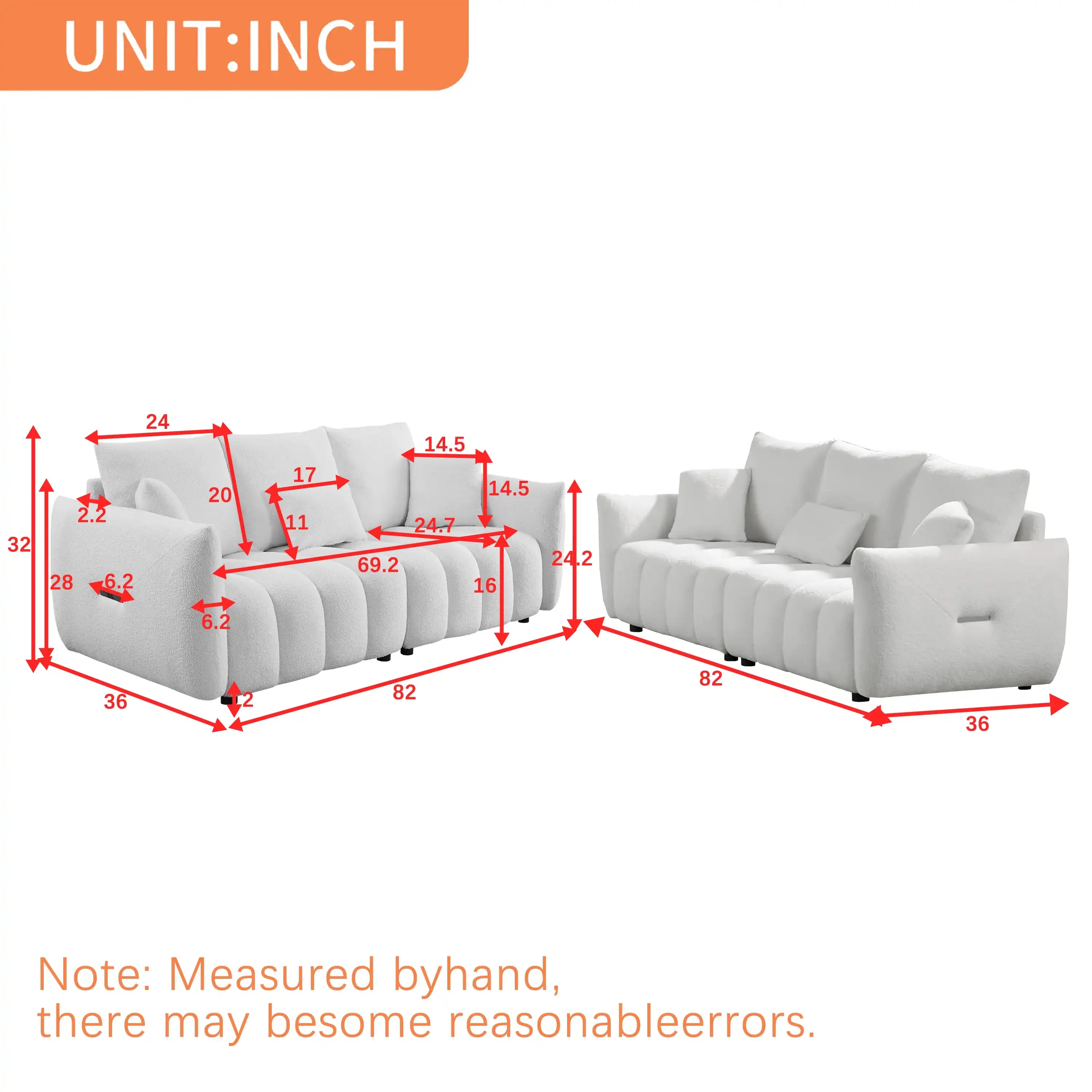 6 Cushion Modern Teddy Sofa Set, 3 Seater + 3 Seater - Best Buy Furniture