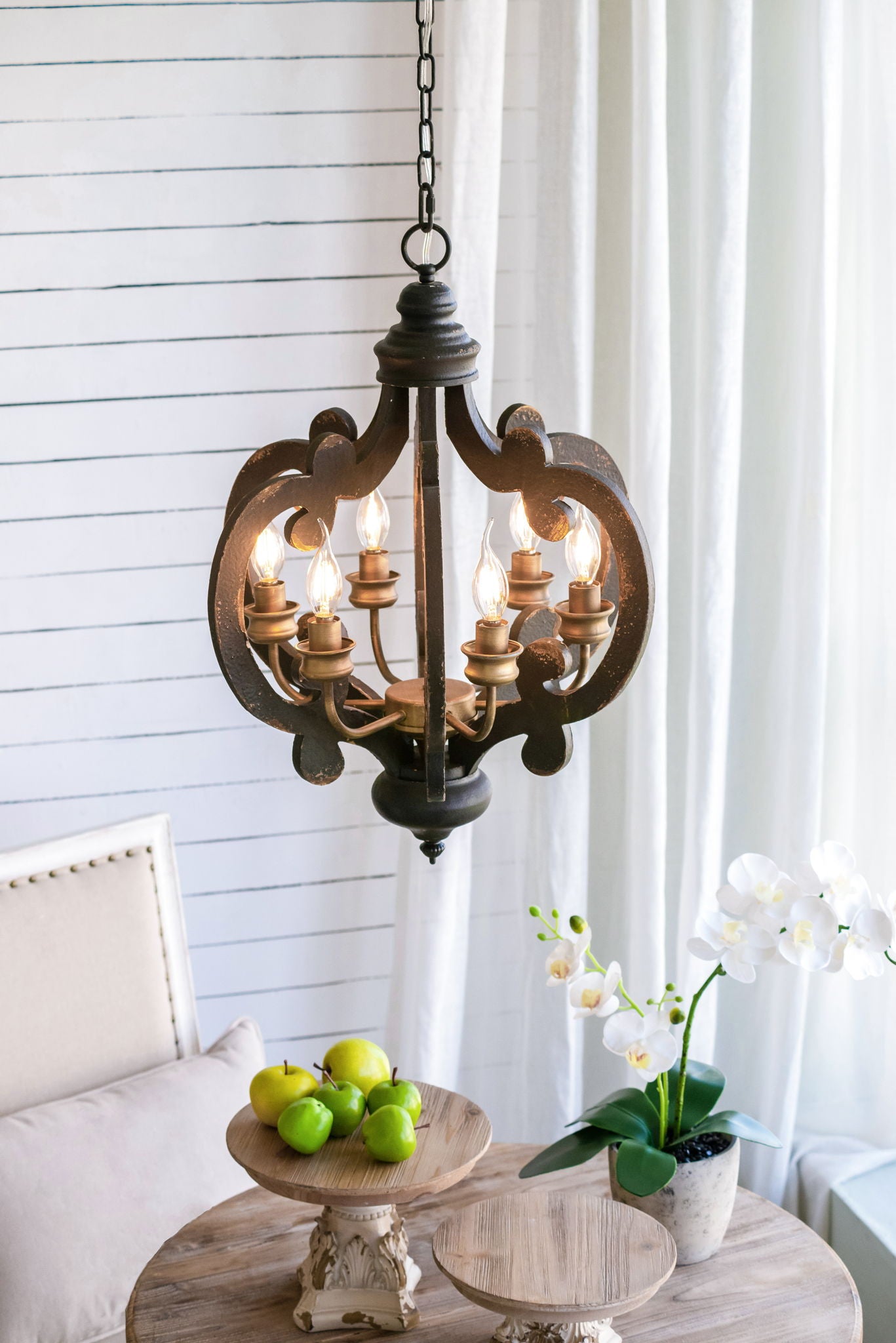 Farmhouse Chandelier, 6 Light Wood Chandelier Pendant Light Fixture With Adjustable Chain For Dining Room Living Room Entryway, Bulb Not Included - Best Buy Furniture