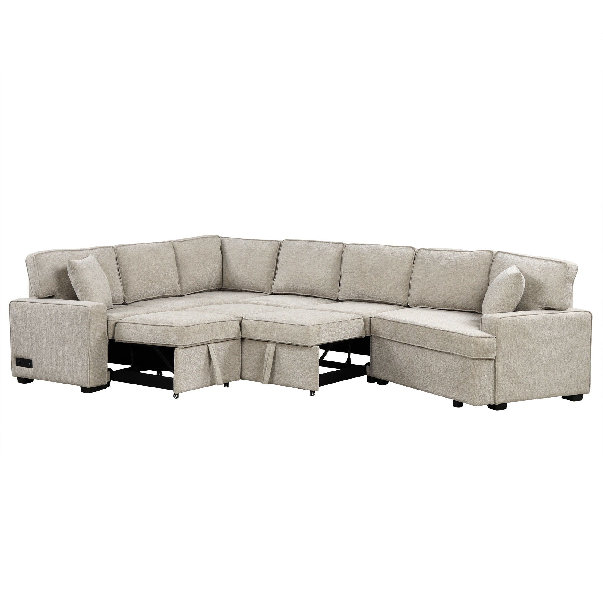 L-Shaped Sofa Sectional Sofa Couch Pull-Out Sofa Bed With Charging Devices And Cup Holders For Living Room - Best Buy Furniture