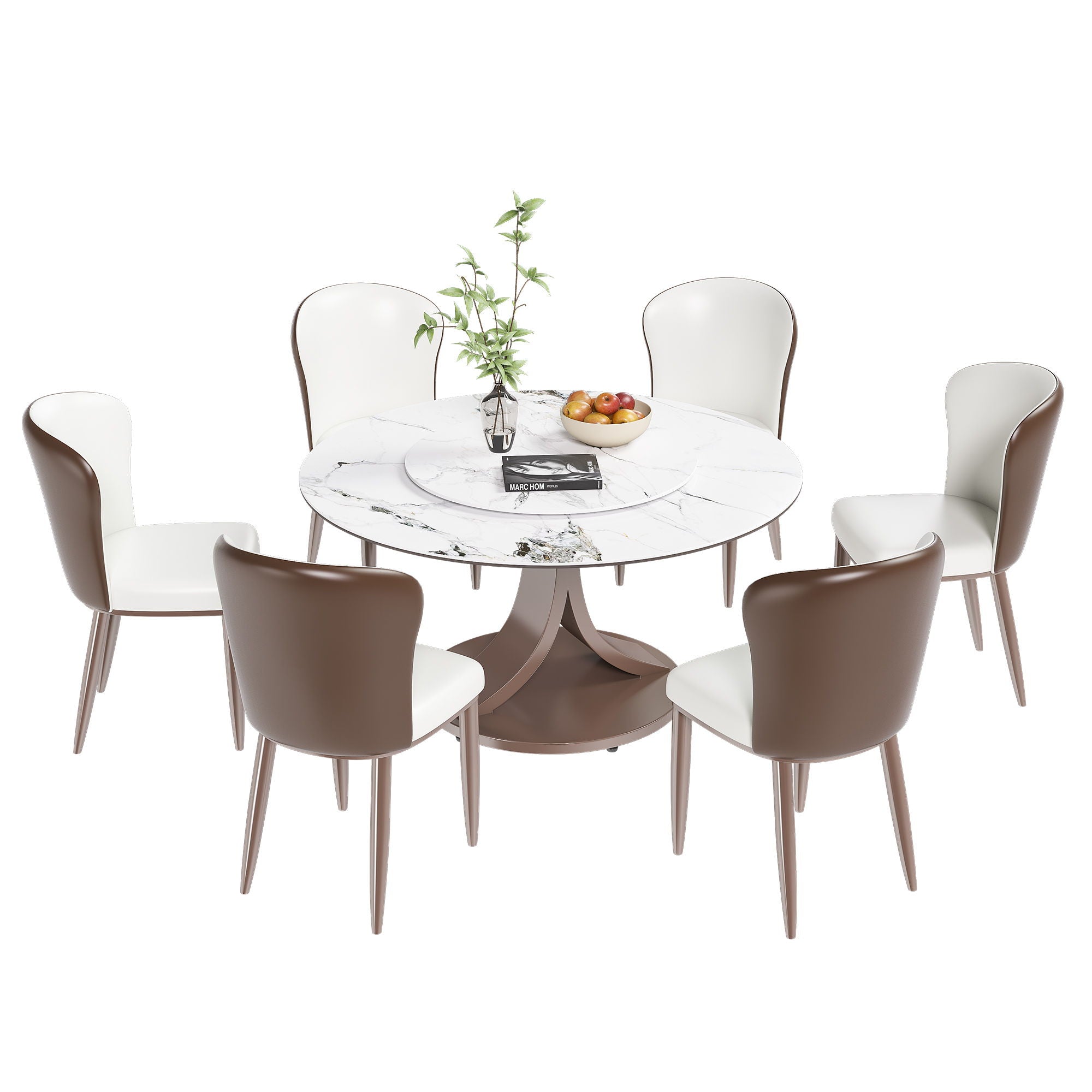 Round Dining Table With 360° Rotating Lazy Susan For Dining Room & Kitchen, 6 Chairs - White - Best Buy Furniture