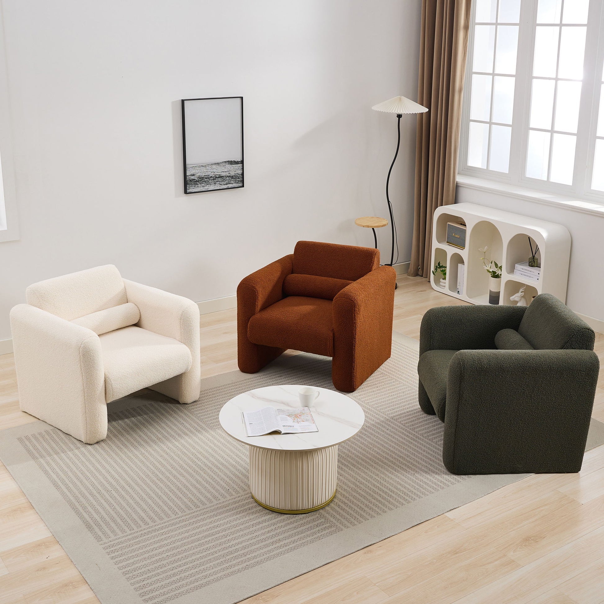 Modern Accent Chair Lambskin Sherpa Fabric Upholstered Comfy With Pillow - Best Buy Furniture