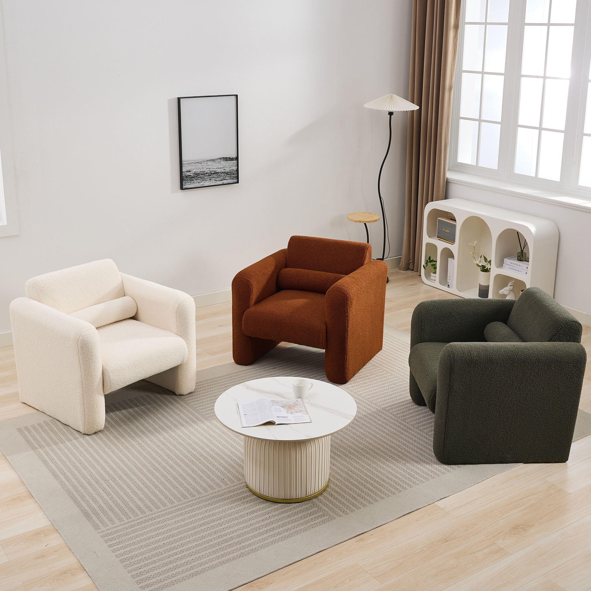 Modern Accent Chair Lambskin Sherpa Fabric Upholstered Comfy With Pillow - Best Buy Furniture