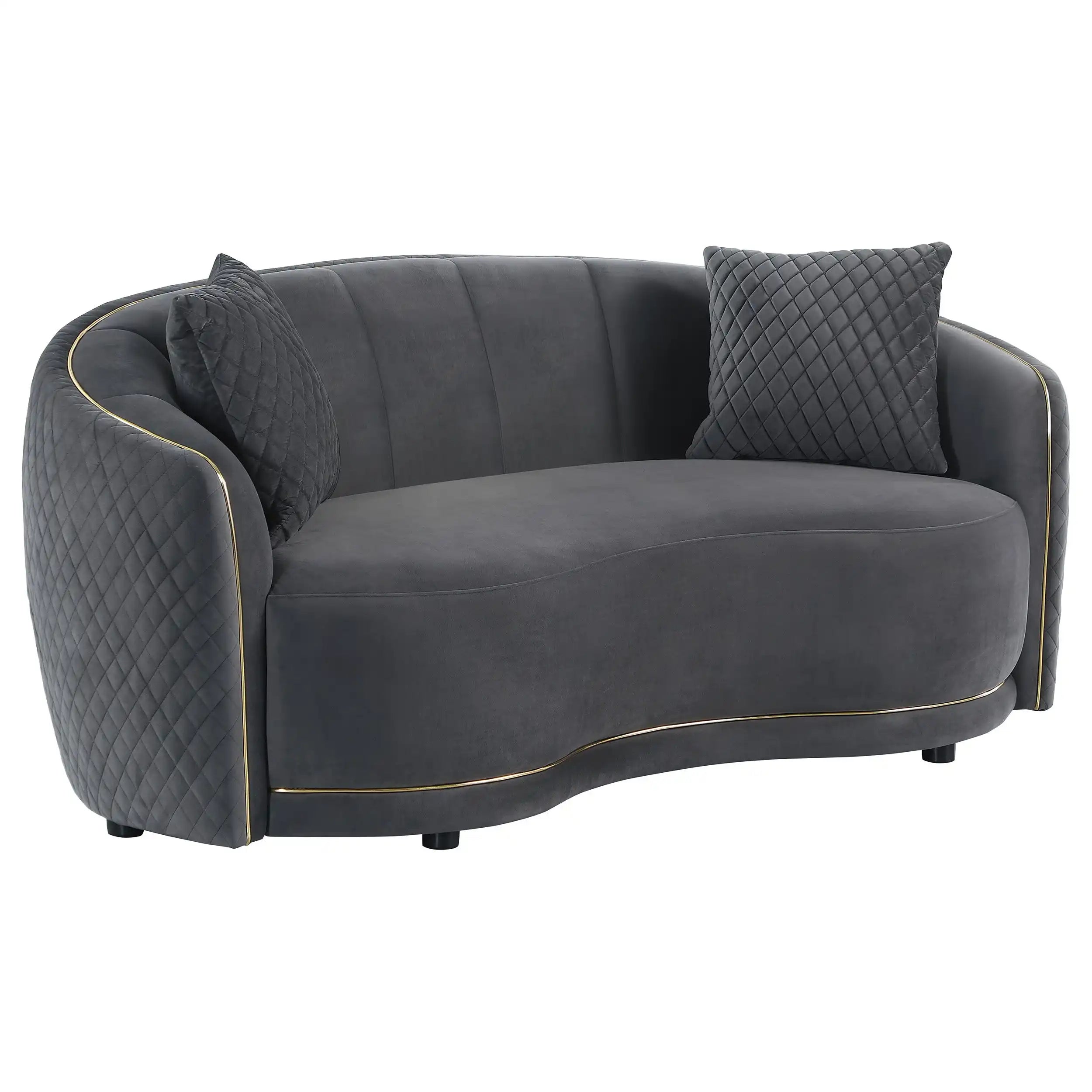 Brookside - Velvet Upholstered Curved Loveseat - Dark Gray - Best Buy Furniture
