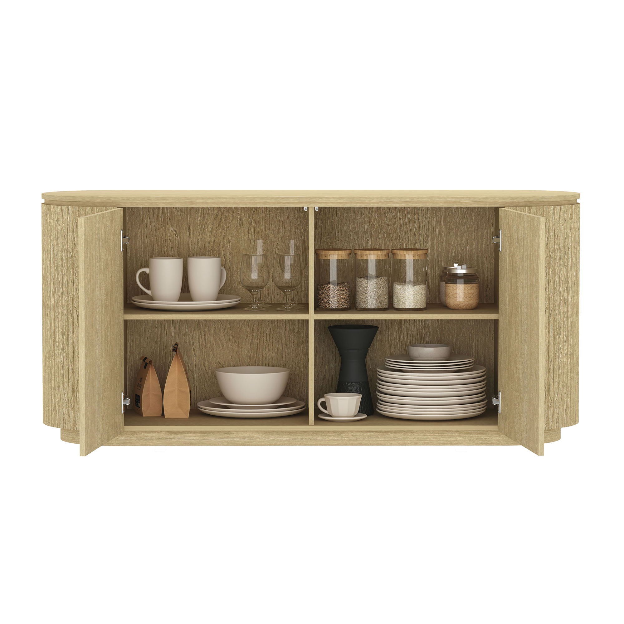 Olivia - Sideboard With 4 Adjustable Shelves With Handle Free Doors And Rounded Edges - Oak