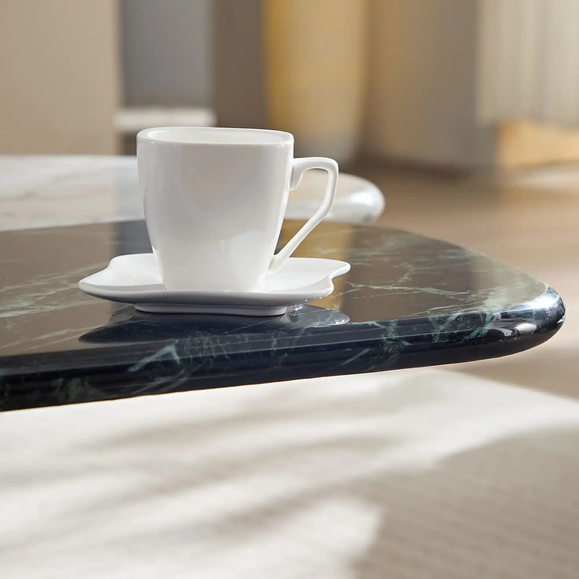 Faux Marble Coffee Tables Accent Tea Tables with Gold Metal Foot for Living Room Home Office - Best Buy Furniture