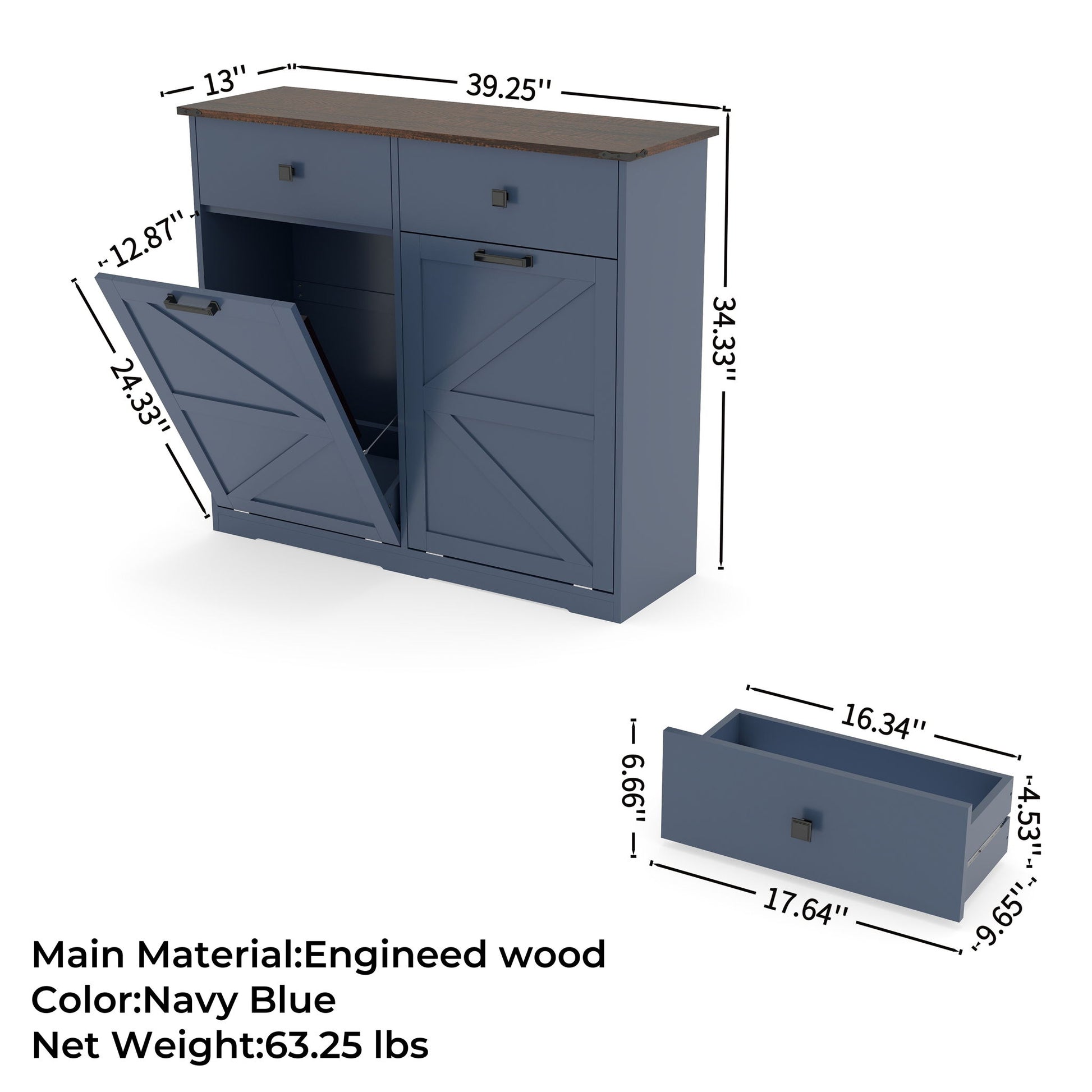 Double Tilt Out Trash Cabinet With Hideaway Drawer And Barn Door Style - Best Buy Furniture