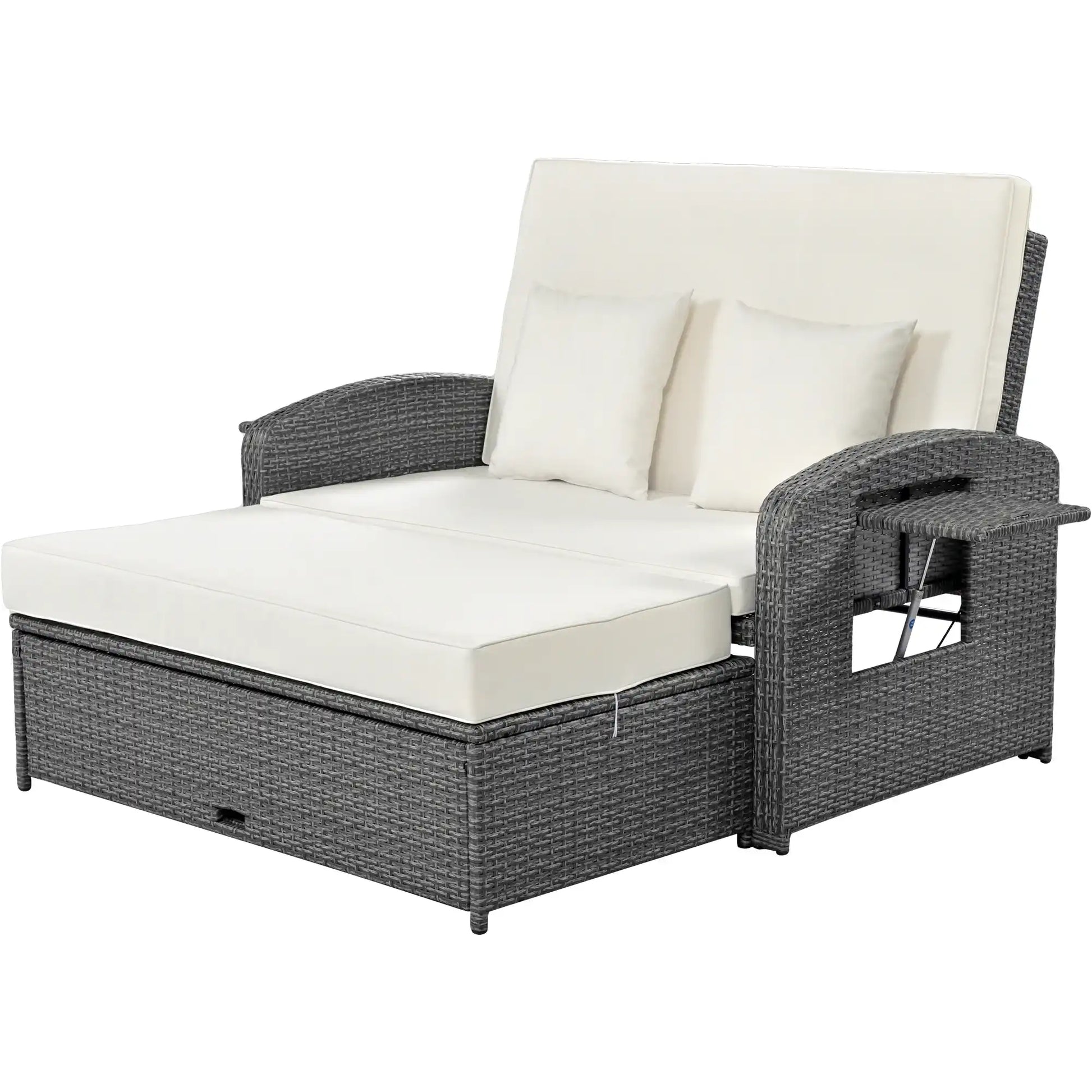 SunNest Wicker Rattan Double Chaise Lounge, 2-Person Reclining Daybed with Adjustable Back and Cushions - Best Buy Furniture