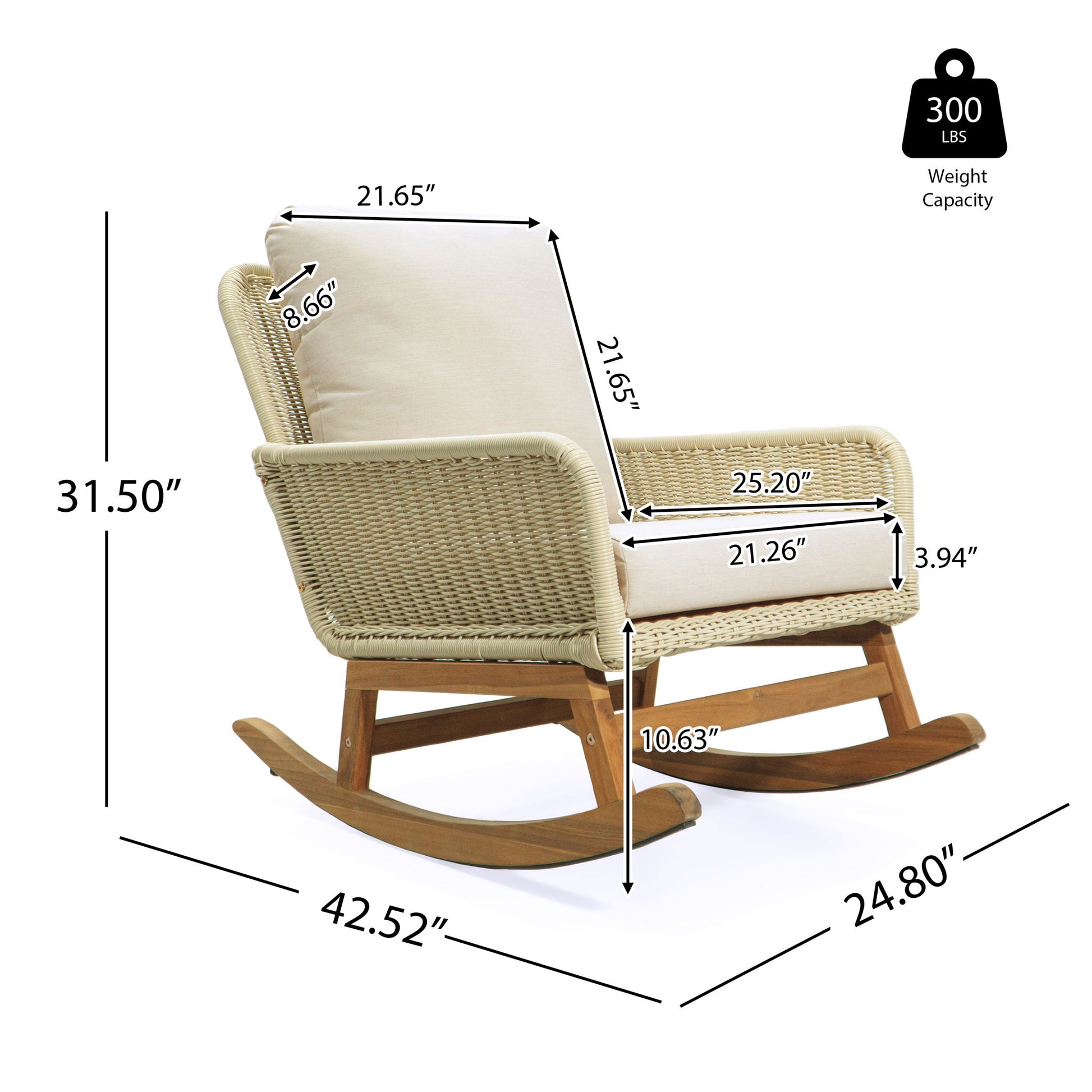Cushioned Rattan Rocking Chairs With Wooden Accent Table Modern 3 Piece Outdoor Seating Set For Patio Relaxation - Ivory - Best Buy Furniture