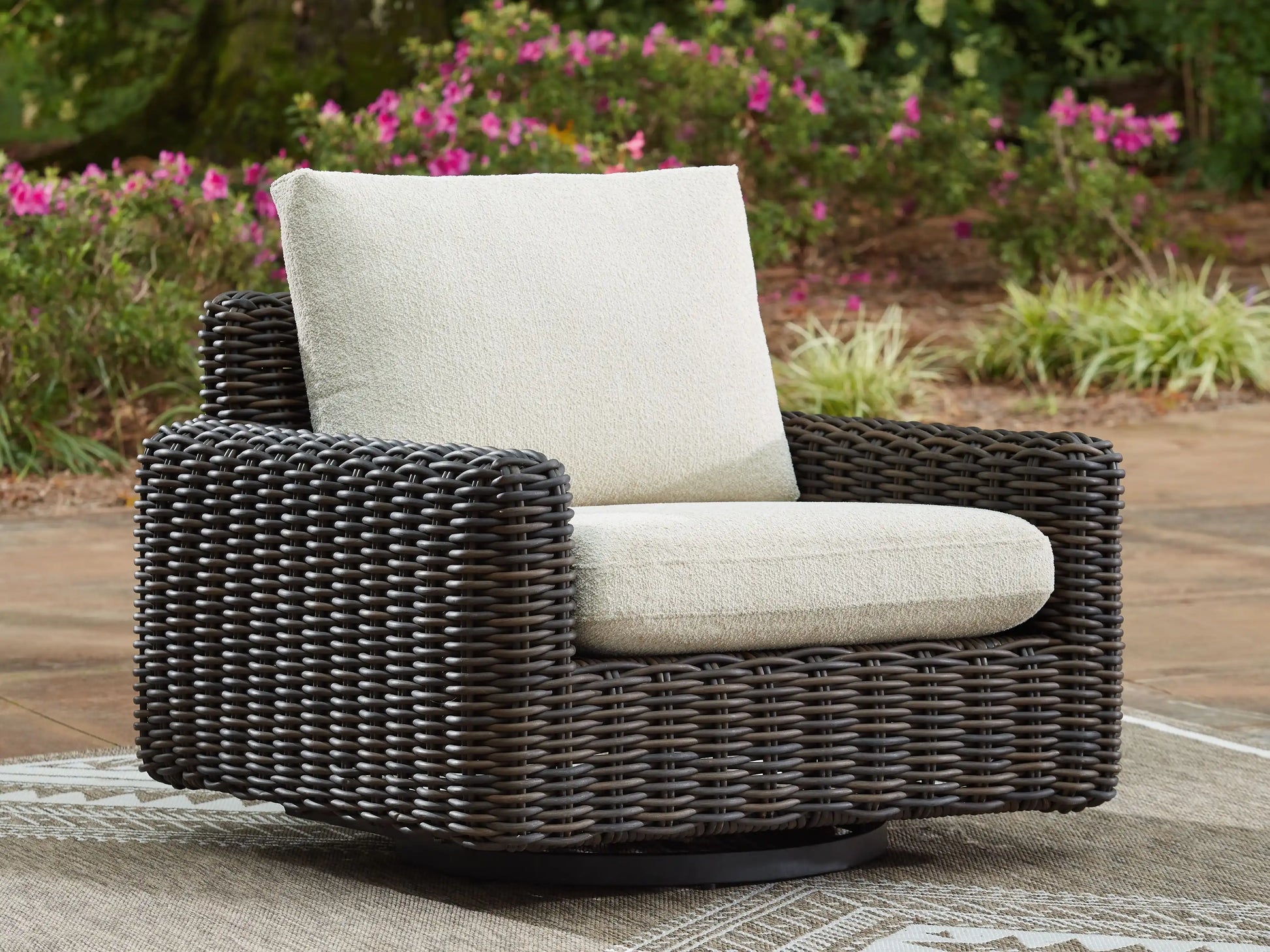Kimora - Swivel Glider Lounge With Cushion - Beige / Dark Brown - Best Buy Furniture