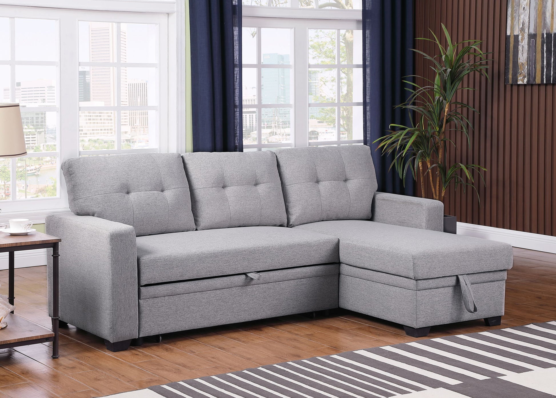 Upholstered Pull Out Sectional Sofa With Chaise - Best Buy Furniture