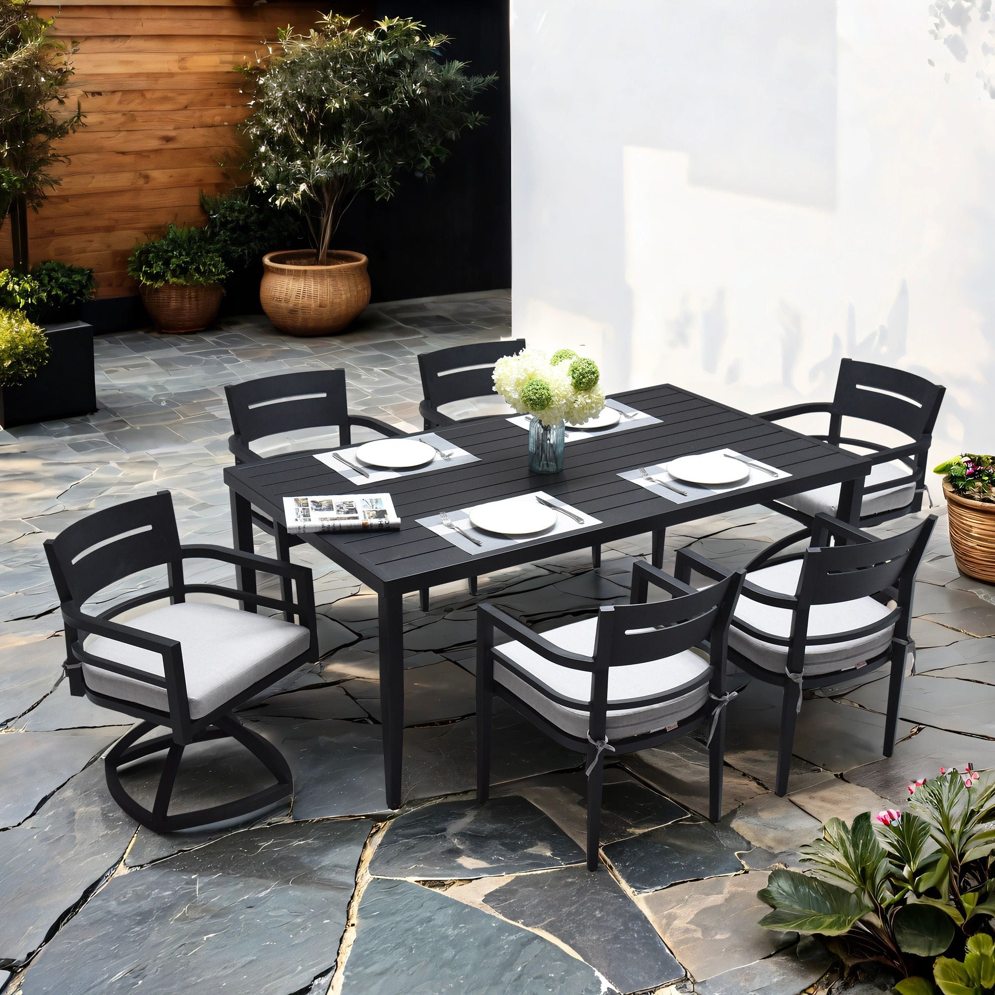 Outdoor Modern Dining Set, Chairs Sunbrella Cushioned And Dining Table With Umbrella Hole - Best Buy Furniture