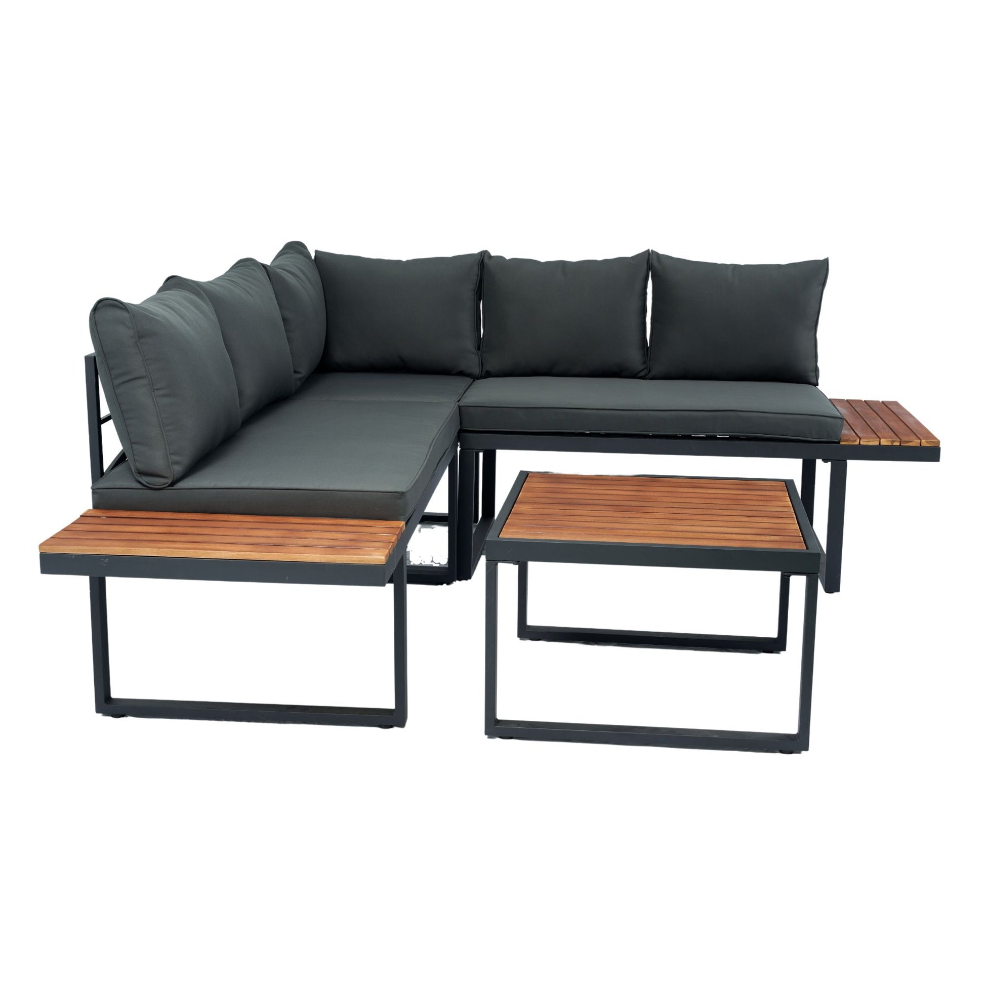 4 Piece L-Shaped Patio Wicker Outdoor 5 Seater Sectional Sofa Seating Group Conversation Sets With Side Table & Cushions - Dark Gray - Best Buy Furniture