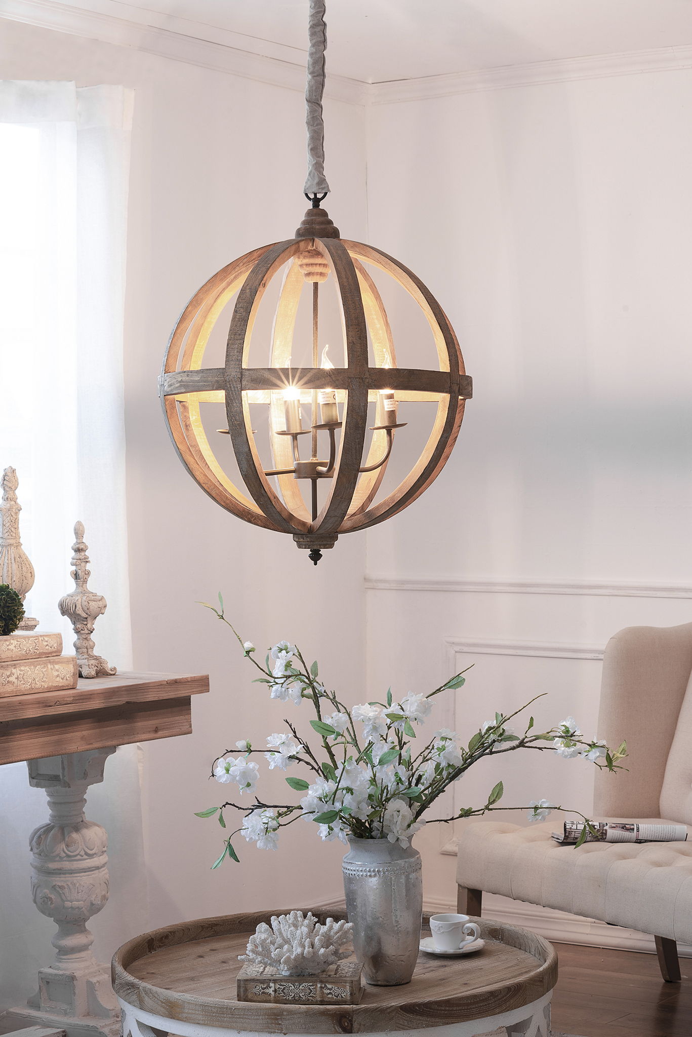 4 Light Wood Chandelier, Hanging Light Fixture With Adjustable Chain For Kitchen, Bulb Not Included - Brown - Best Buy Furniture