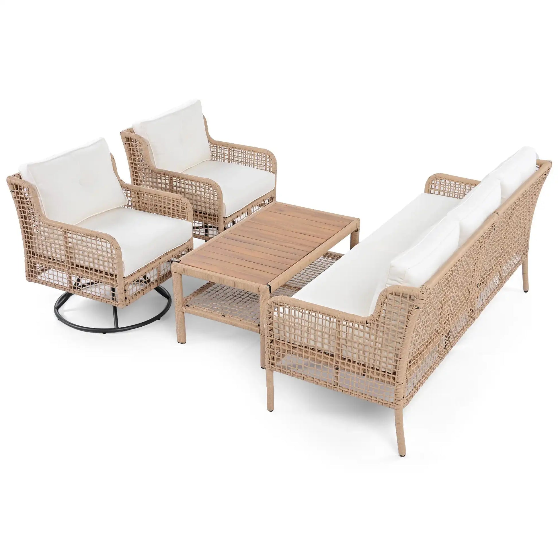 4 Piece Sectional Rattan Patio Furniture Set with Swivel Chairs - Best Buy Furniture