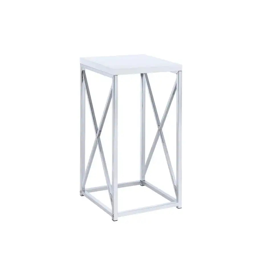 Edmund - Square Accent Side Table - White High Gloss And Chrome - Best Buy Furniture