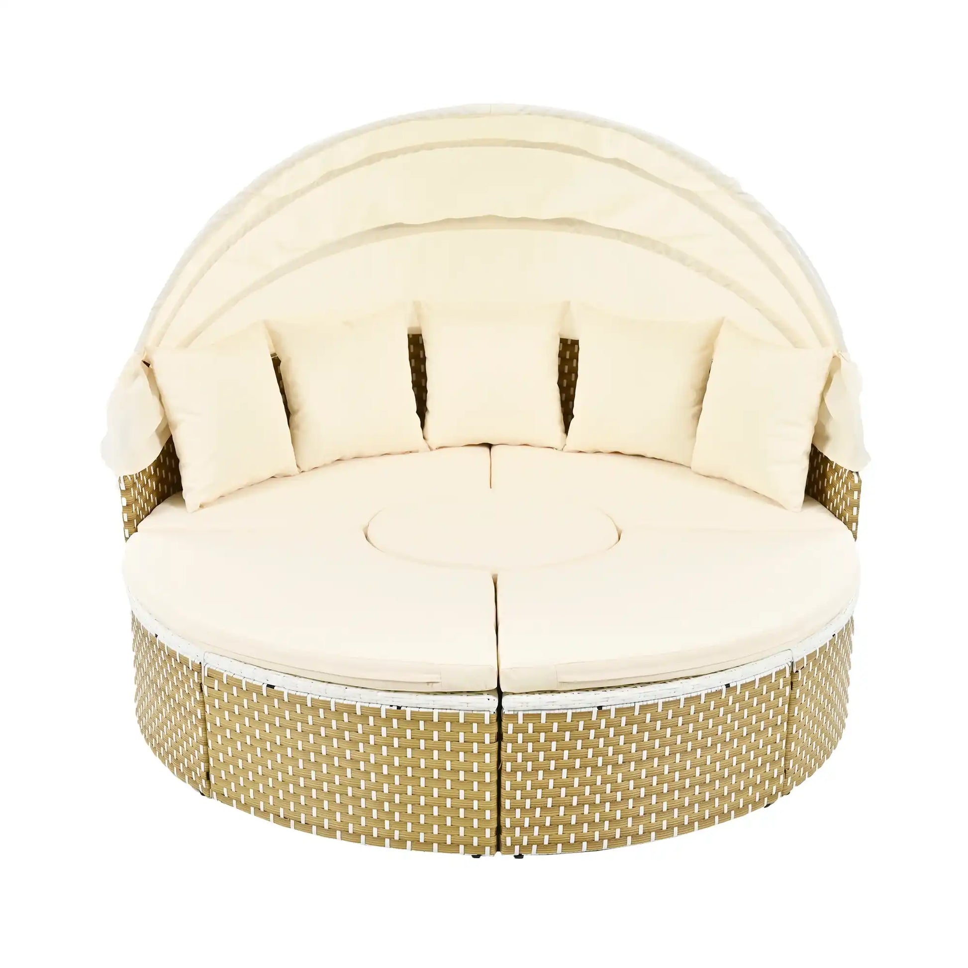 TOPMAX Round Outdoor Sectional Sofa Set Rattan Daybed - Best Buy Furniture