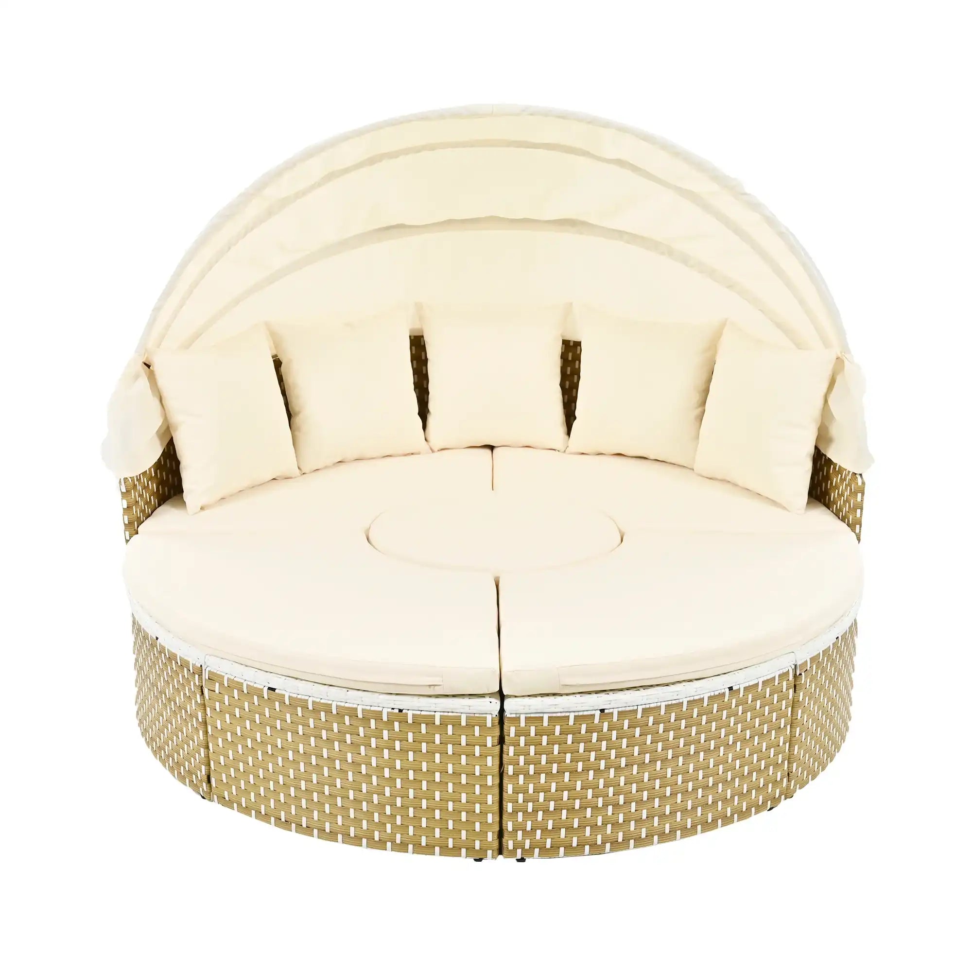 TOPMAX Round Outdoor Sectional Sofa Set Rattan Daybed - Best Buy Furniture