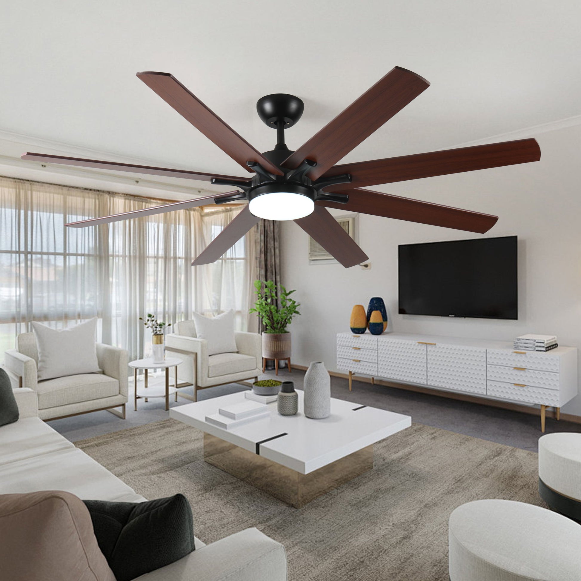 Large Ceiling Fans With Lights And Remote, Indoor / Outdoor Modern Ceiling Fan For Kitchen Living Room Patio, 6 Speed Reversible Quiet DC Motor, Dual Finish 8 Blades - Black - Best Buy Furniture