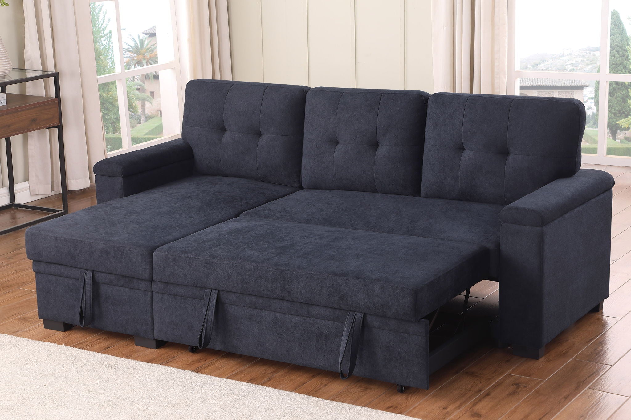 Lucca II - 84.5"W Reversible Sleeper Sectional Sofa with Storage Chaise - Best Buy Furniture