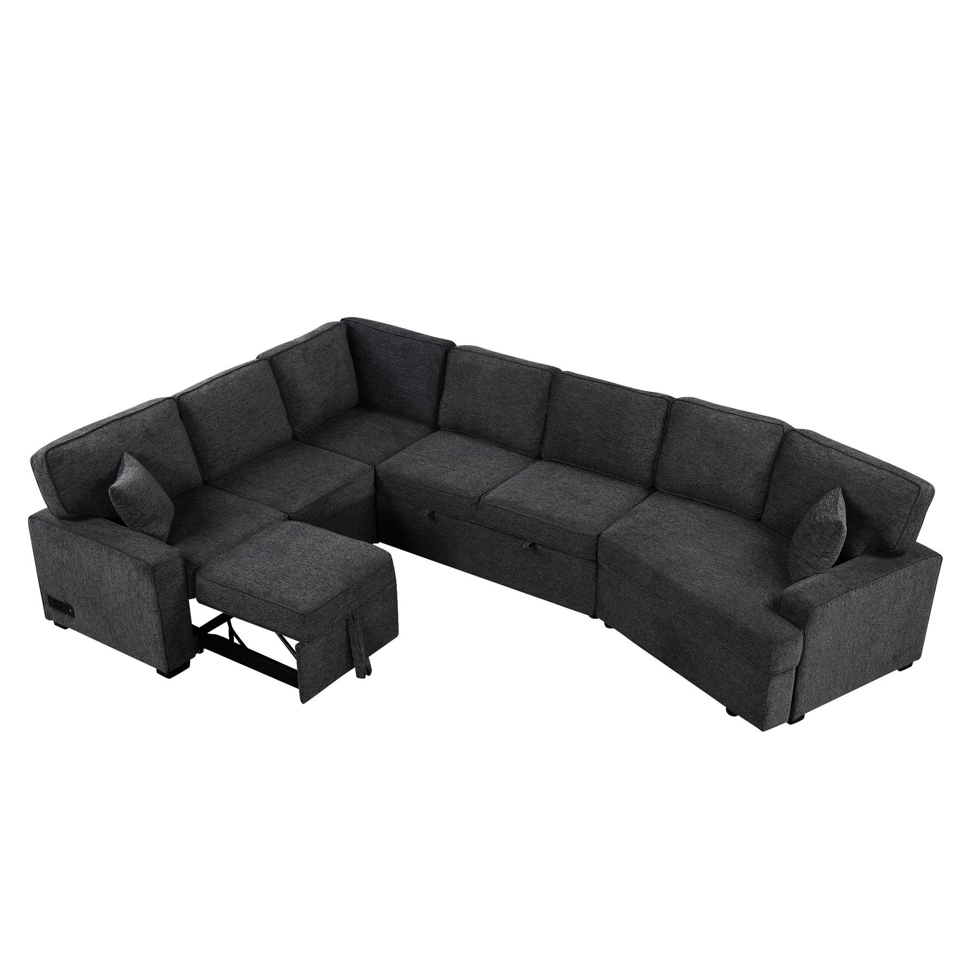 L-Shaped Sofa Sectional Sofa Couch Pull-Out Sofa Bed With Charging Devices And Cup Holders For Living Room - Best Buy Furniture