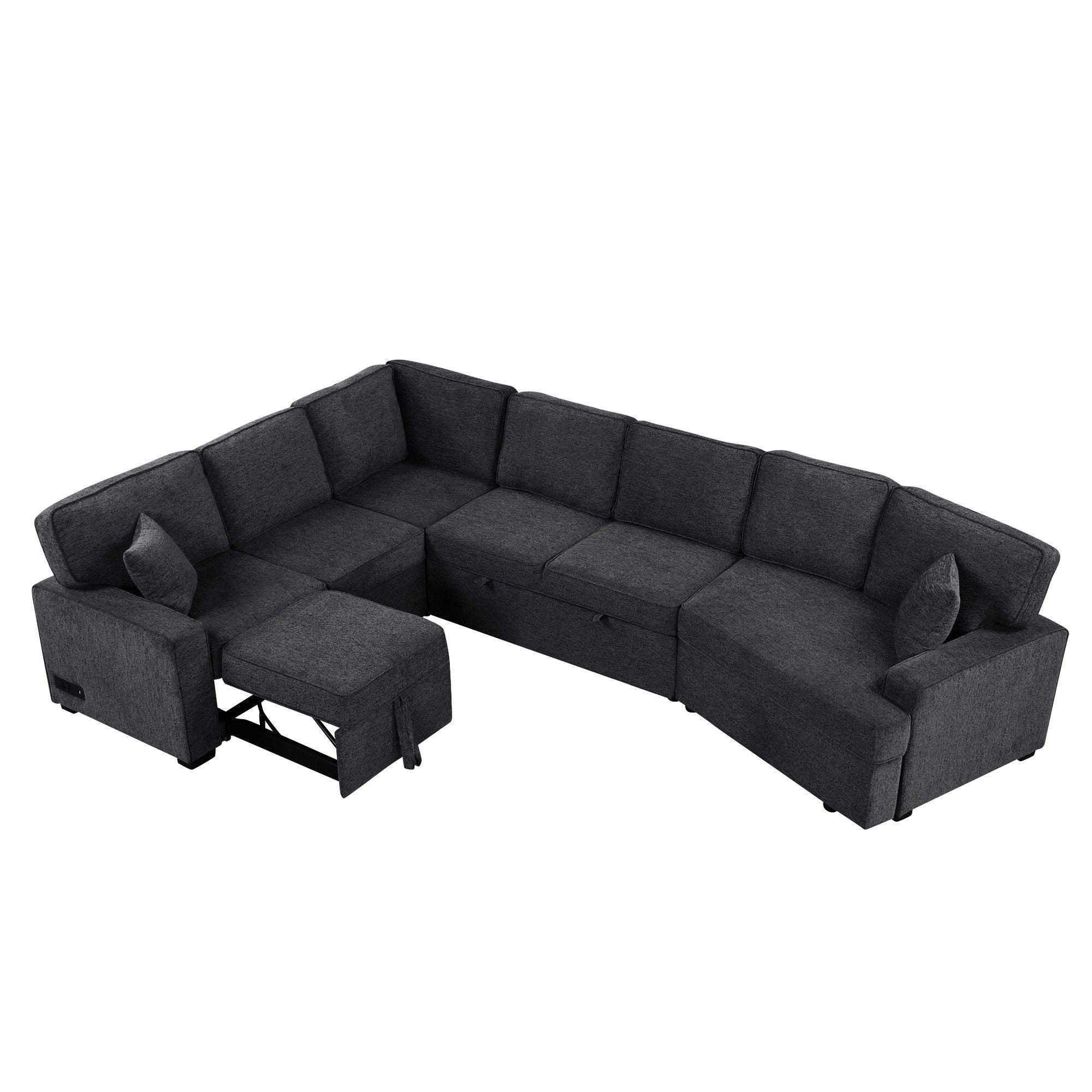 L-Shaped Sofa Sectional Sofa Couch Pull-Out Sofa Bed With Charging Devices And Cup Holders For Living Room - Best Buy Furniture