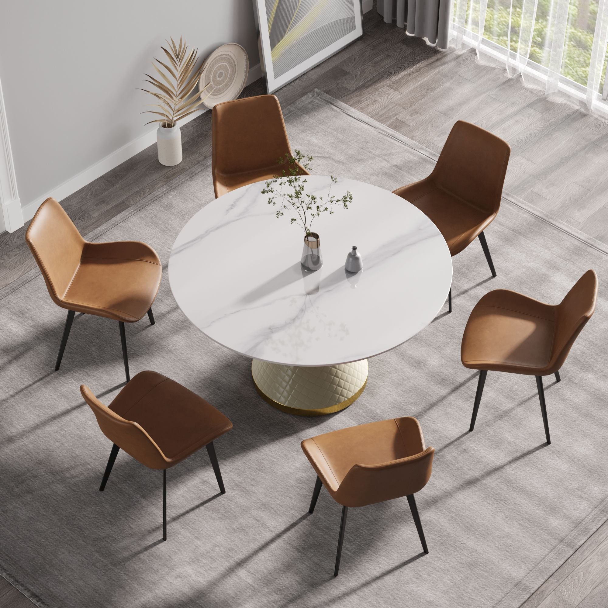 Modern Artificial Stone Round Carbon Steel Base Dining Table, Can Accommodate 6 People - Best Buy Furniture