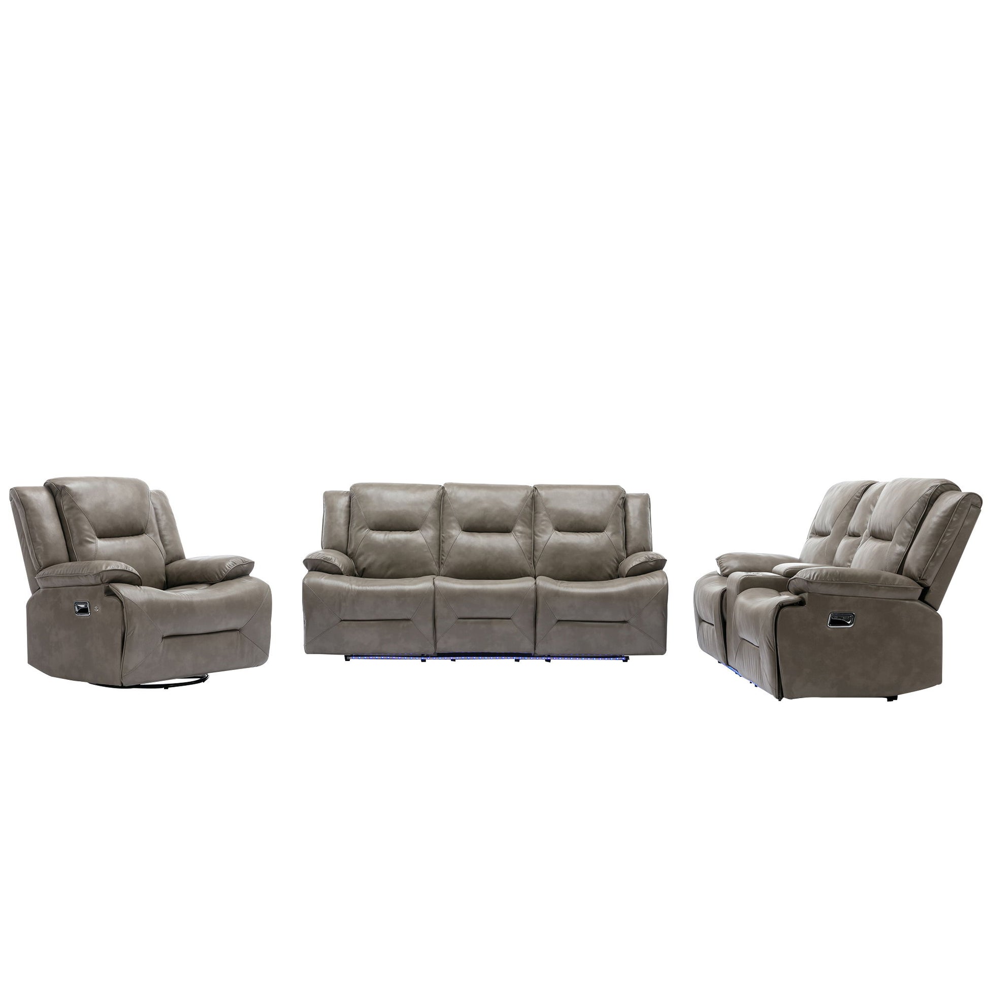 Home Theater Recliner Set Manual Recliner Chair With A LED Light Strip Two Built-In Cup Holders For Living Room - Best Buy Furniture