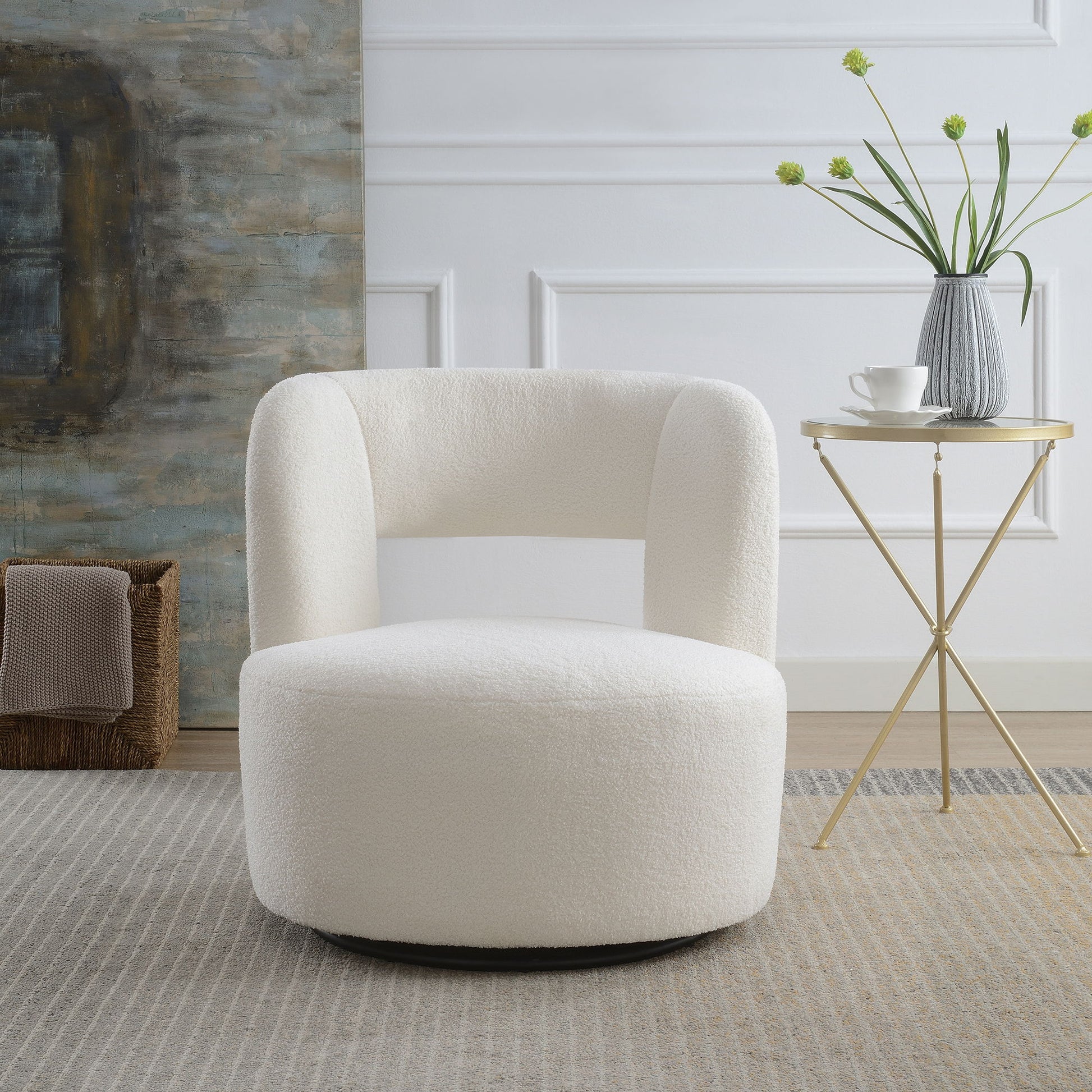 Swivel Comfy Round Barrel Chair With Soft Teddy Fabric For Living Room - Best Buy Furniture