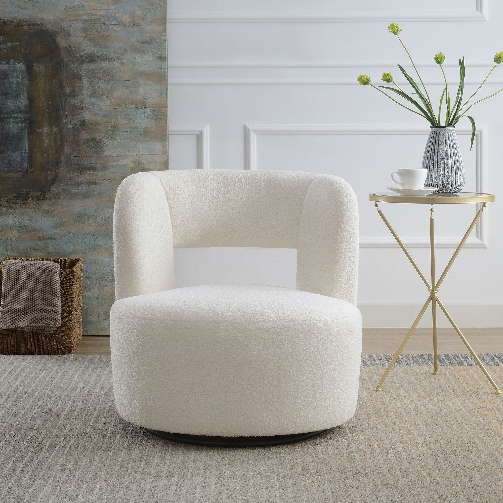 Swivel Comfy Round Barrel Chair With Soft Teddy Fabric For Living Room - Best Buy Furniture