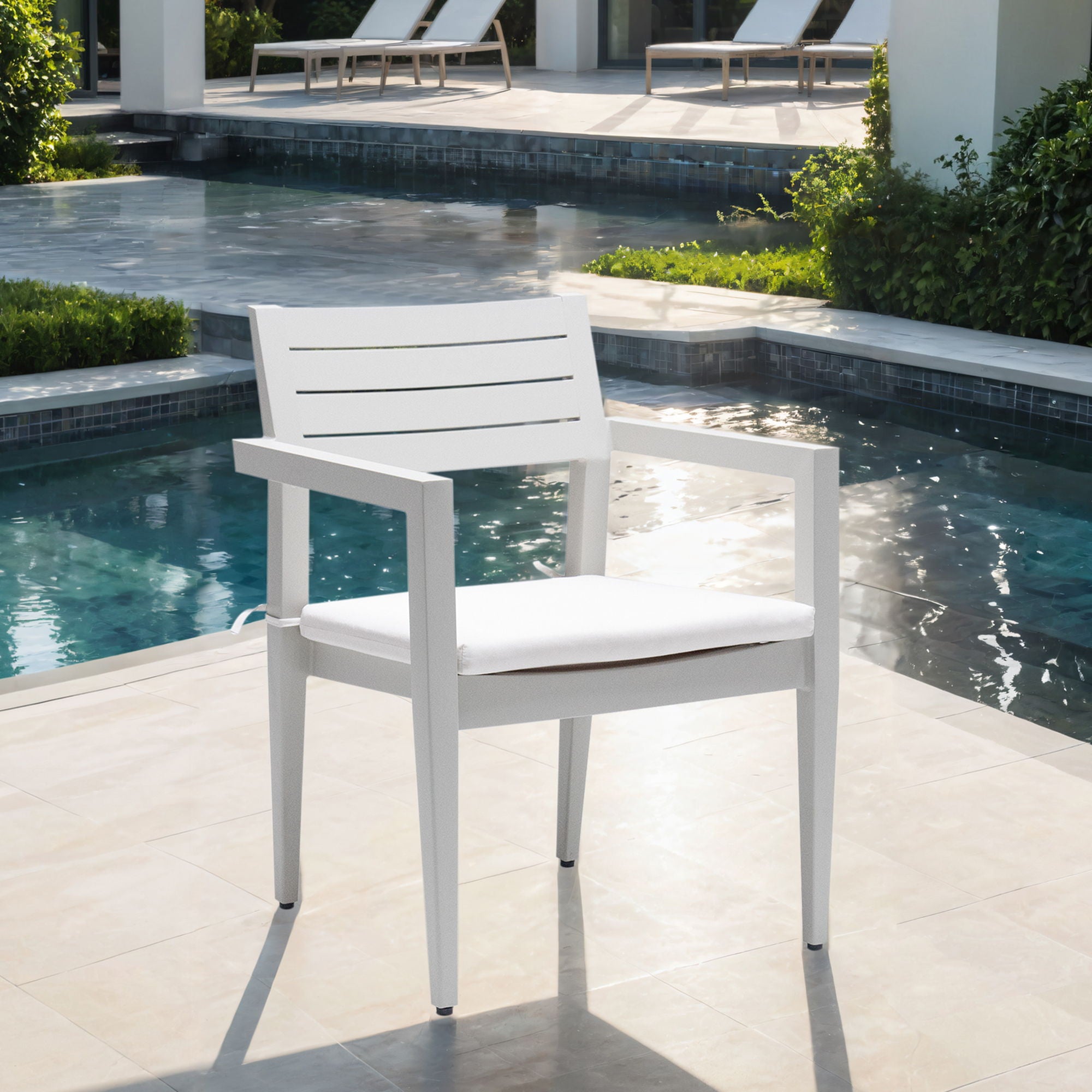 Outdoor Patio Stationary Dining Chairs With Outdoo Grade Sunbrella Fabric Cushions, Tapered Feet (Set of 4) - Grayish