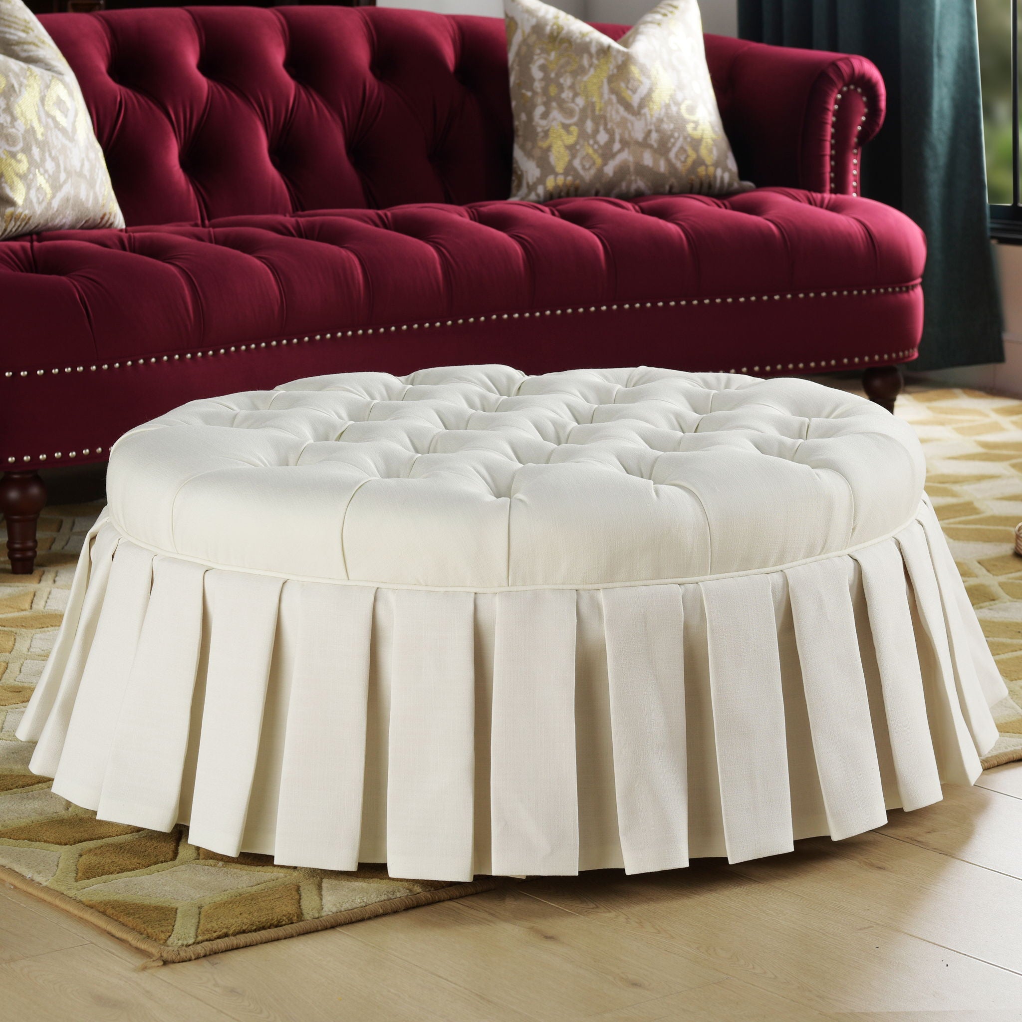 Luciana - Tufted Cocktail Ottoman With Skirt - Antique White - Best Buy Furniture