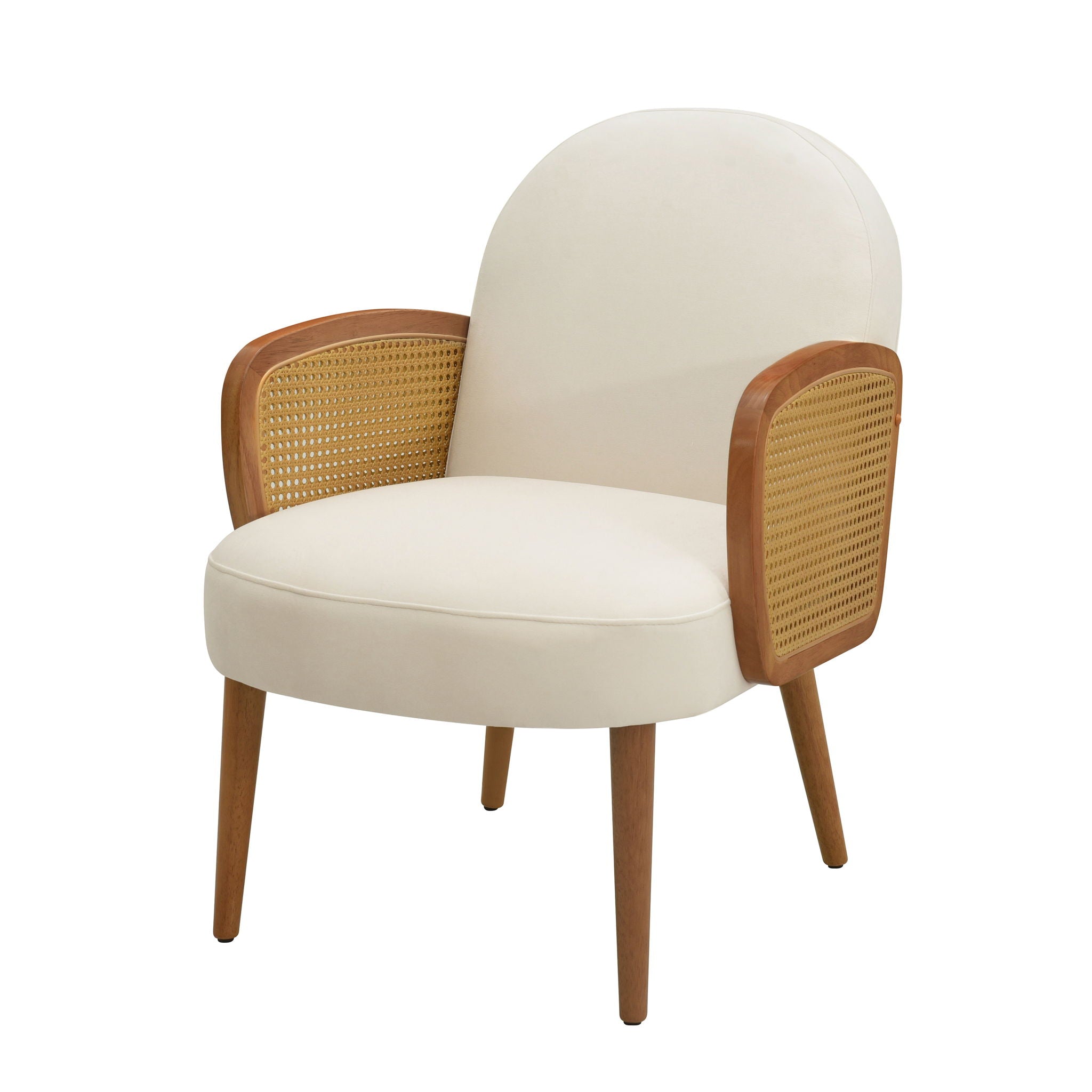Accent Chair With Rattan Armrests And Wooden Legs Velvet For Living Room - Best Buy Furniture
