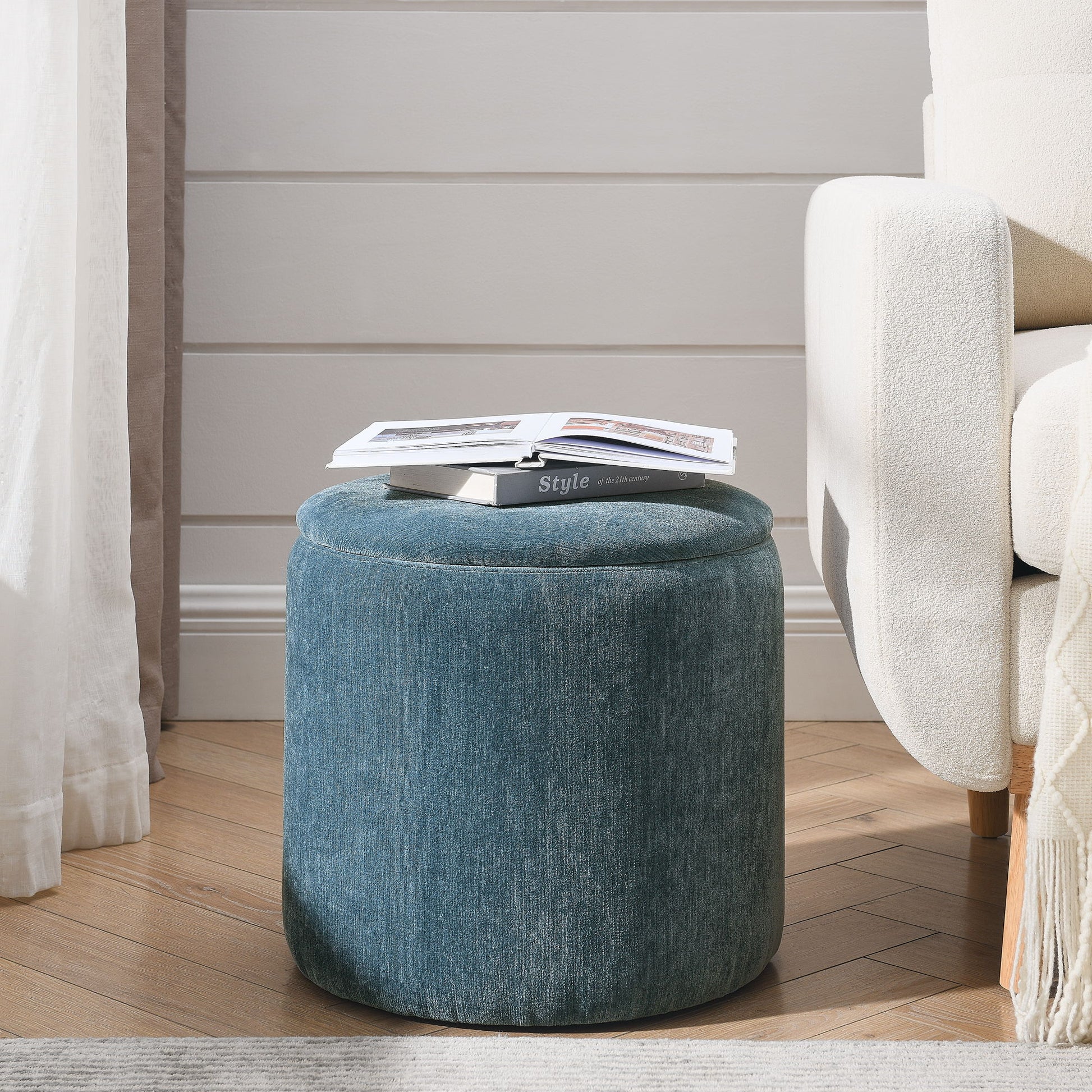 Classic 2 Piece Round Storage Ottoman Set With Drum Shaped Stool - Best Buy Furniture