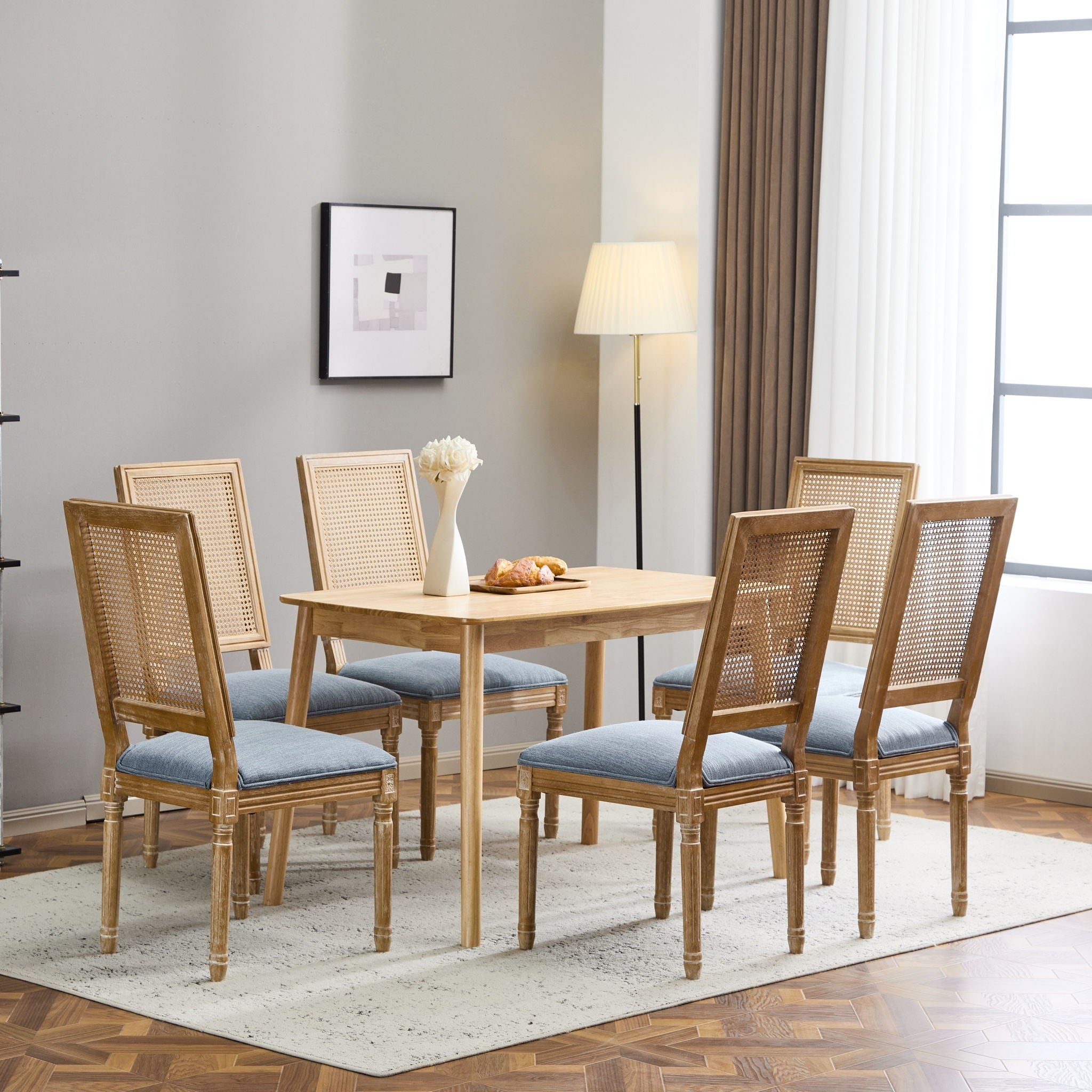 French Country Dining Chair With Rectangular Cane Backrest And Smooth Upholstered Seating - Best Buy Furniture