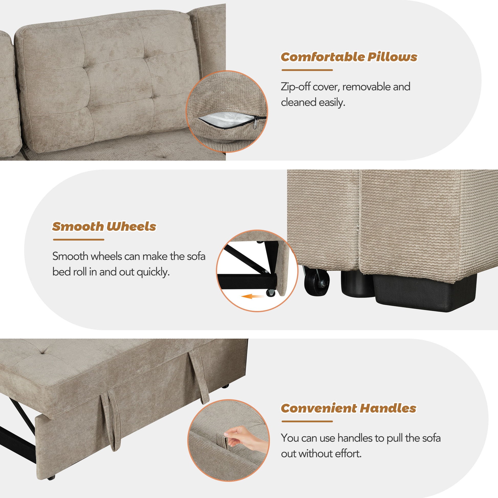 L-Shape Sofa Bed Pull-Out Sleeper Sofa With Wheels, USB Ports, Power Sockets For Living Room - Best Buy Furniture