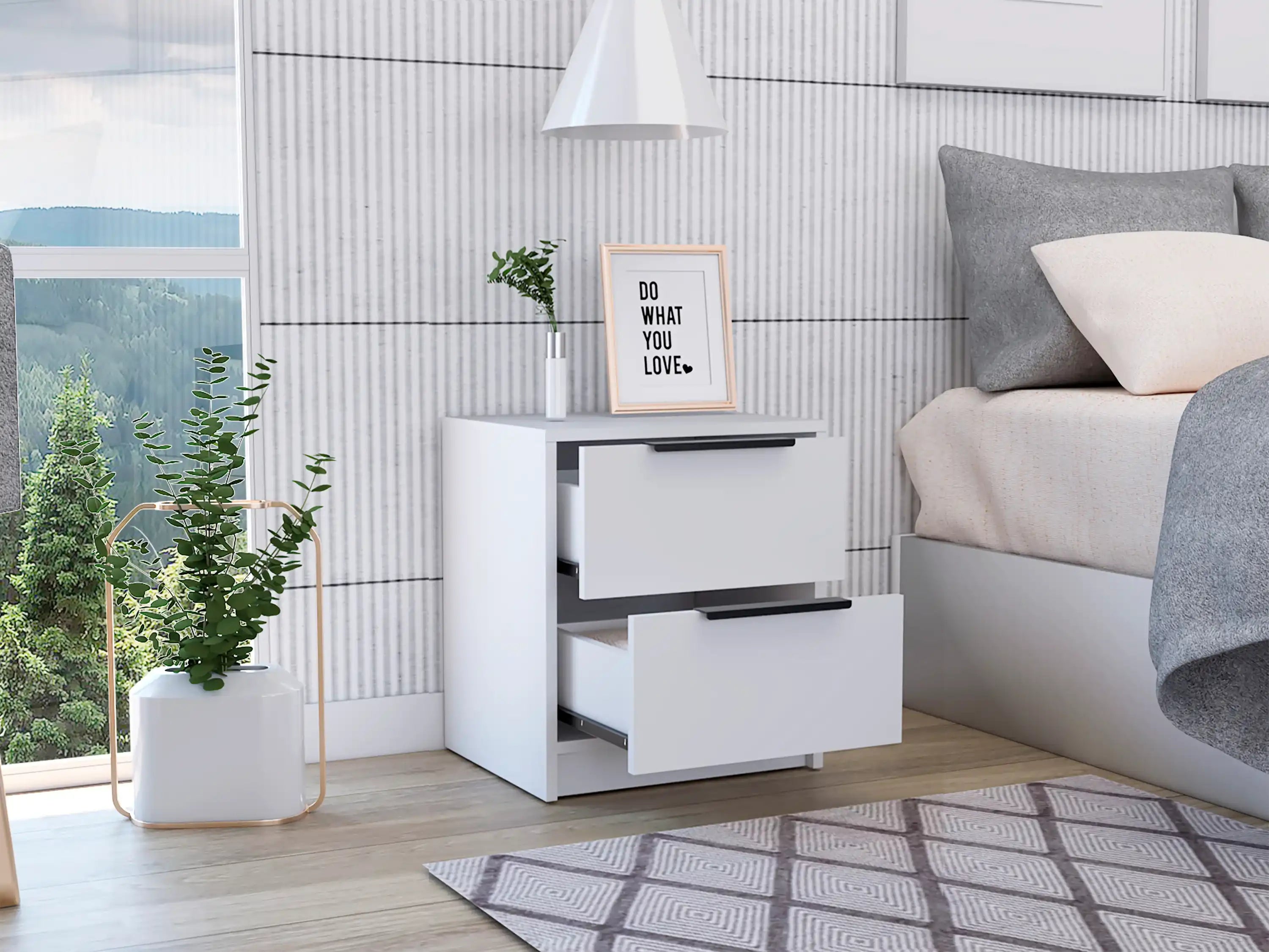 Nightstand Cervants, Two Drawers, Metal Handle, White Finish - Best Buy Furniture
