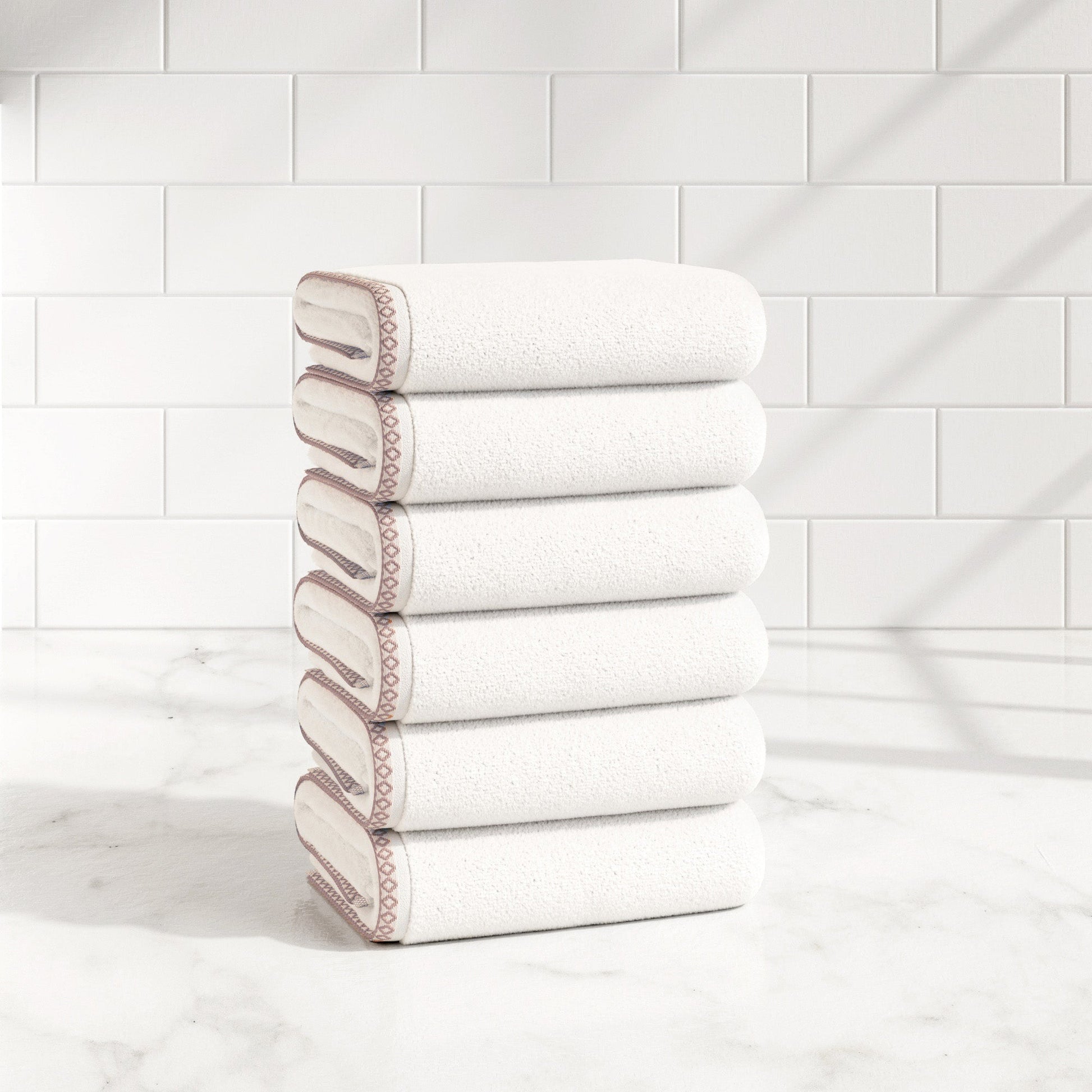 Cotton Border-Stitched 6-Piece Towel Set - Valery Collection - Best Buy Furniture